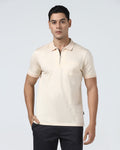 Beige Textured Polo - Sky