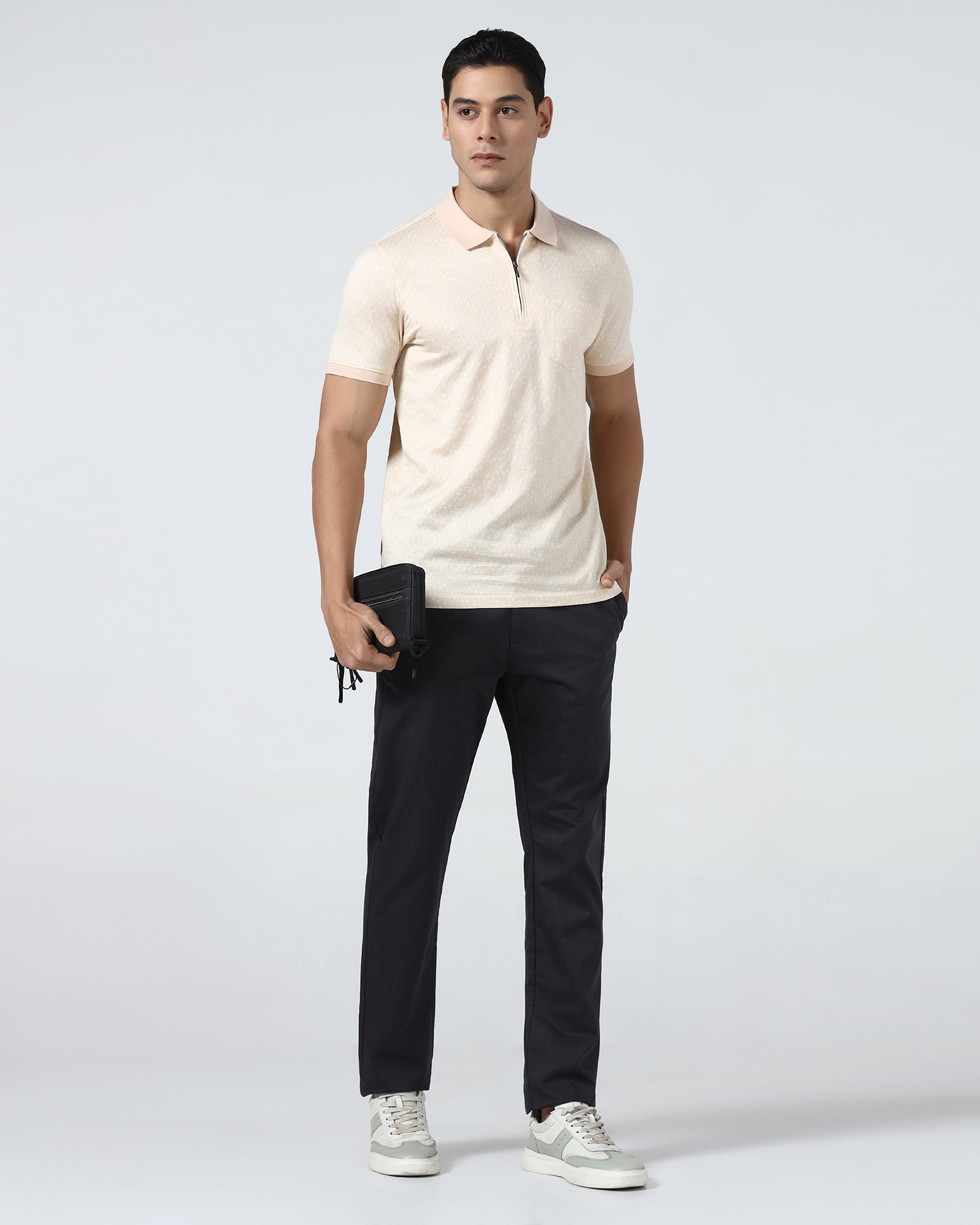 Beige Textured Polo - Sky