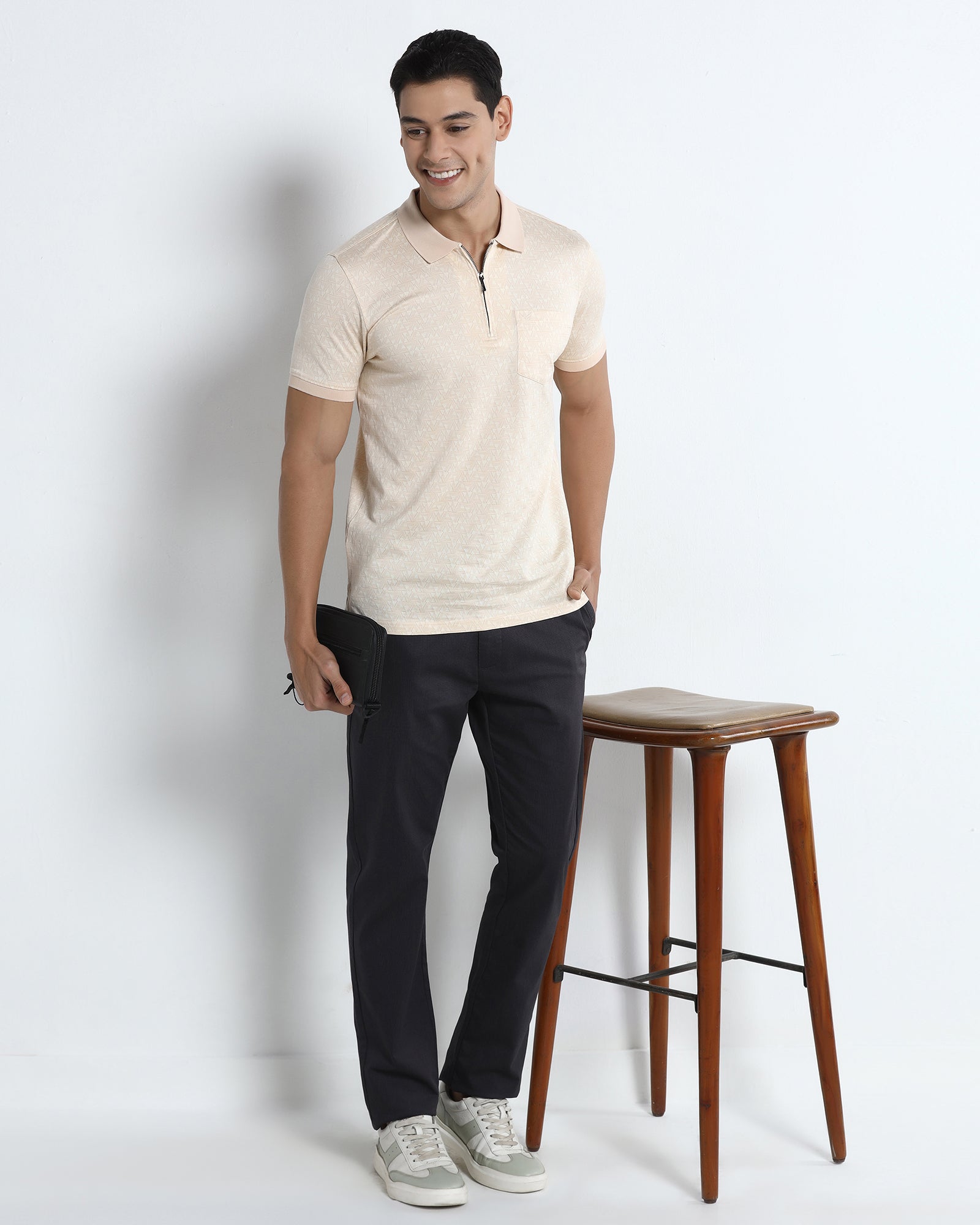 Beige Textured Polo - Sky