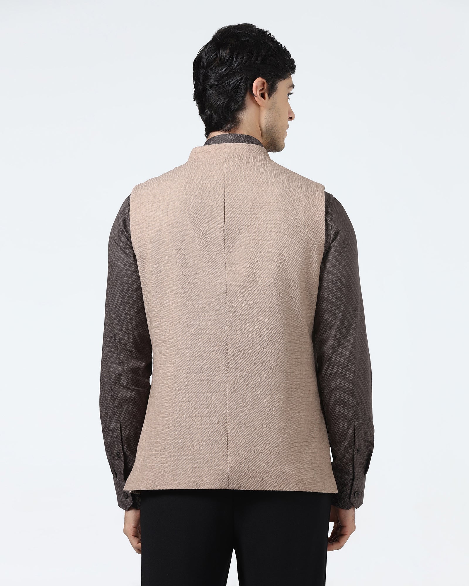 Beige Bandhgala Textured Waistcoat - Cadens