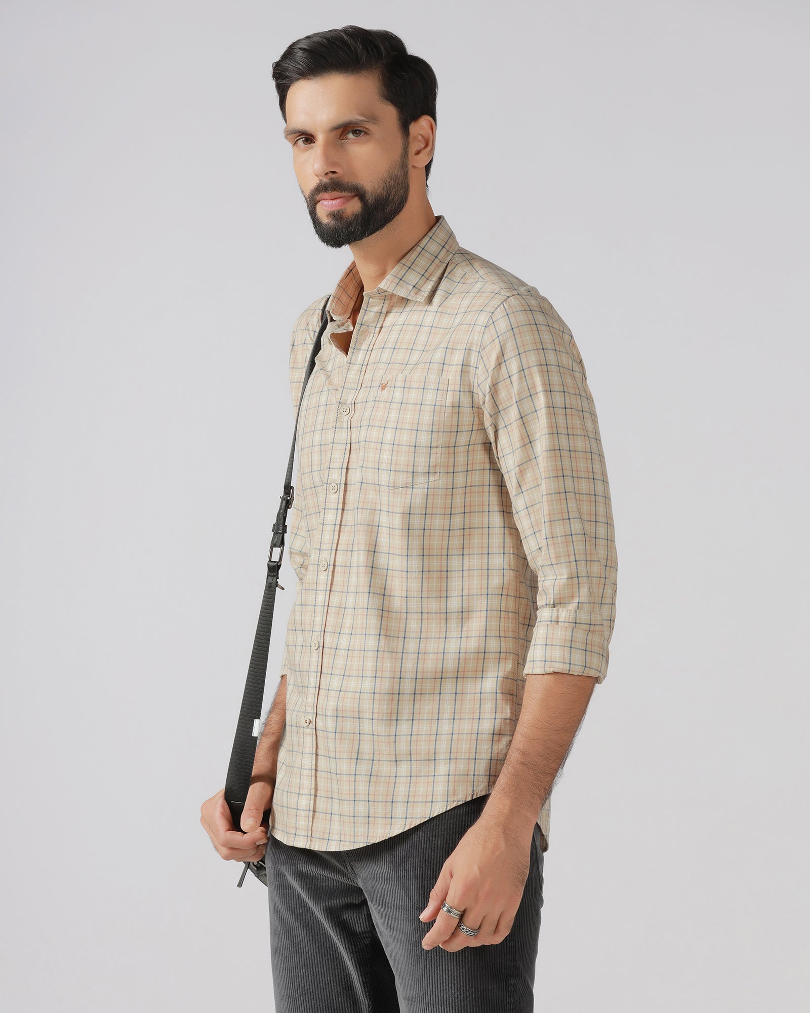 Beige Check Shirt - Bimer