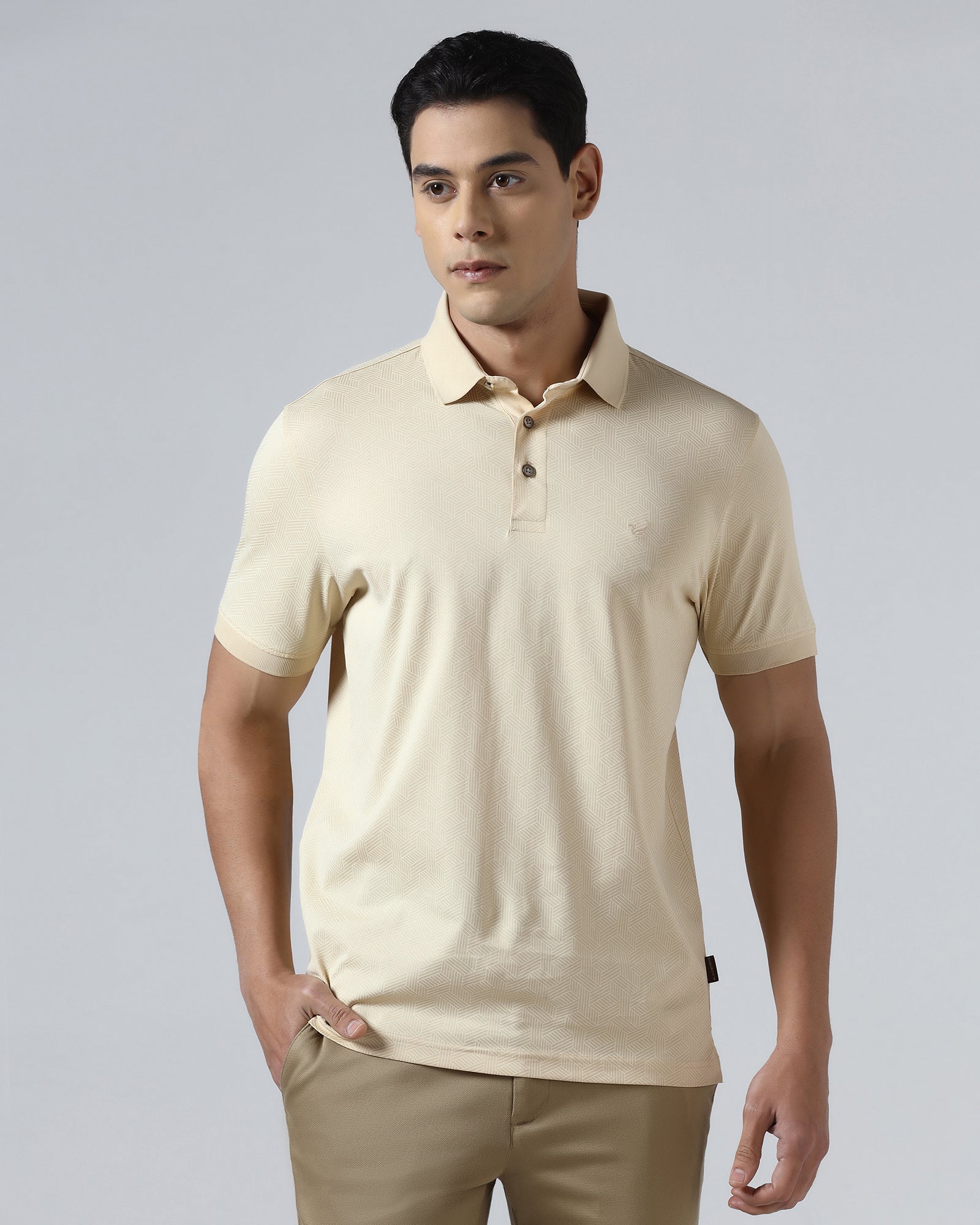Beige Cream Printed Polo - Sign