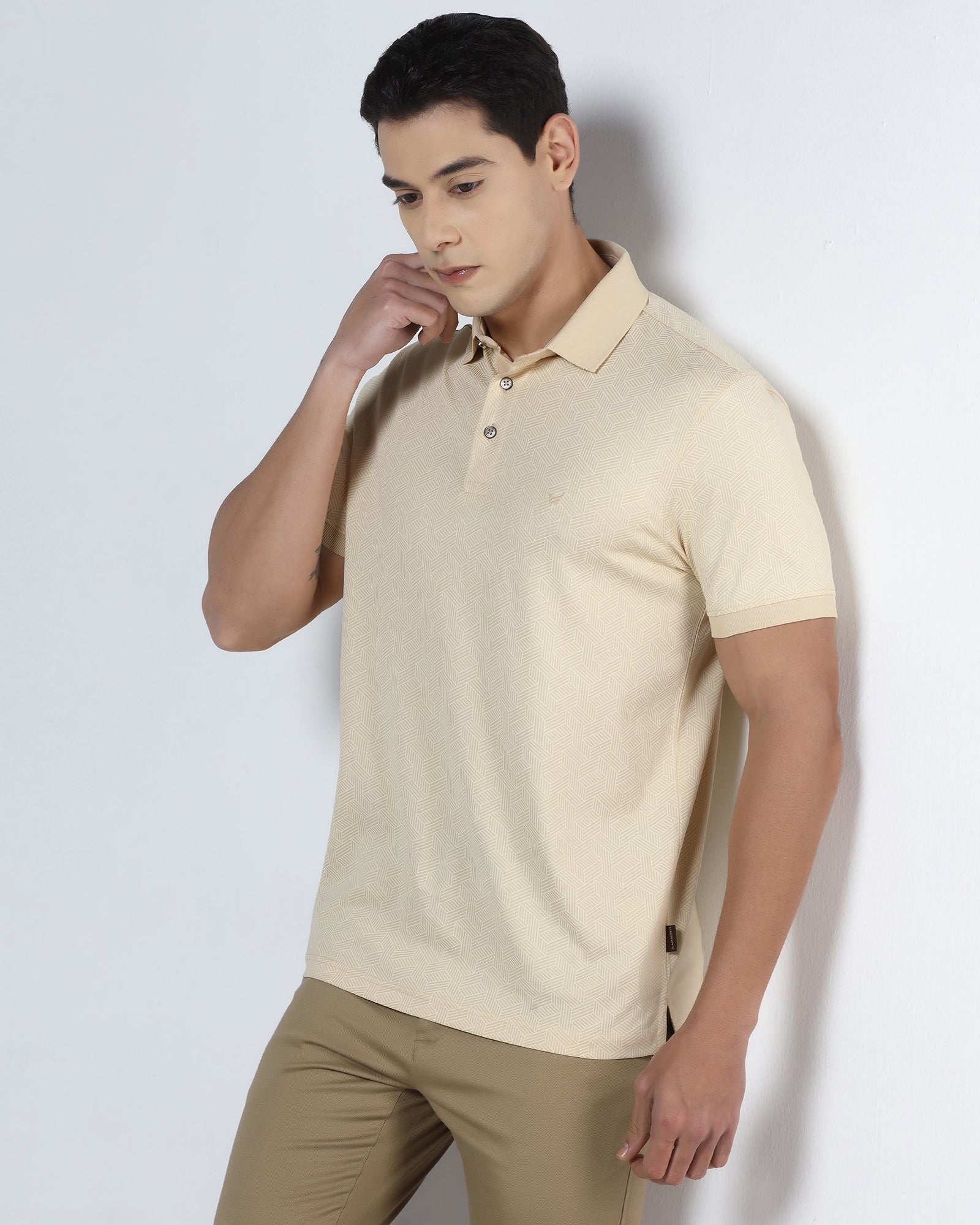 Beige Cream Printed Polo - Sign