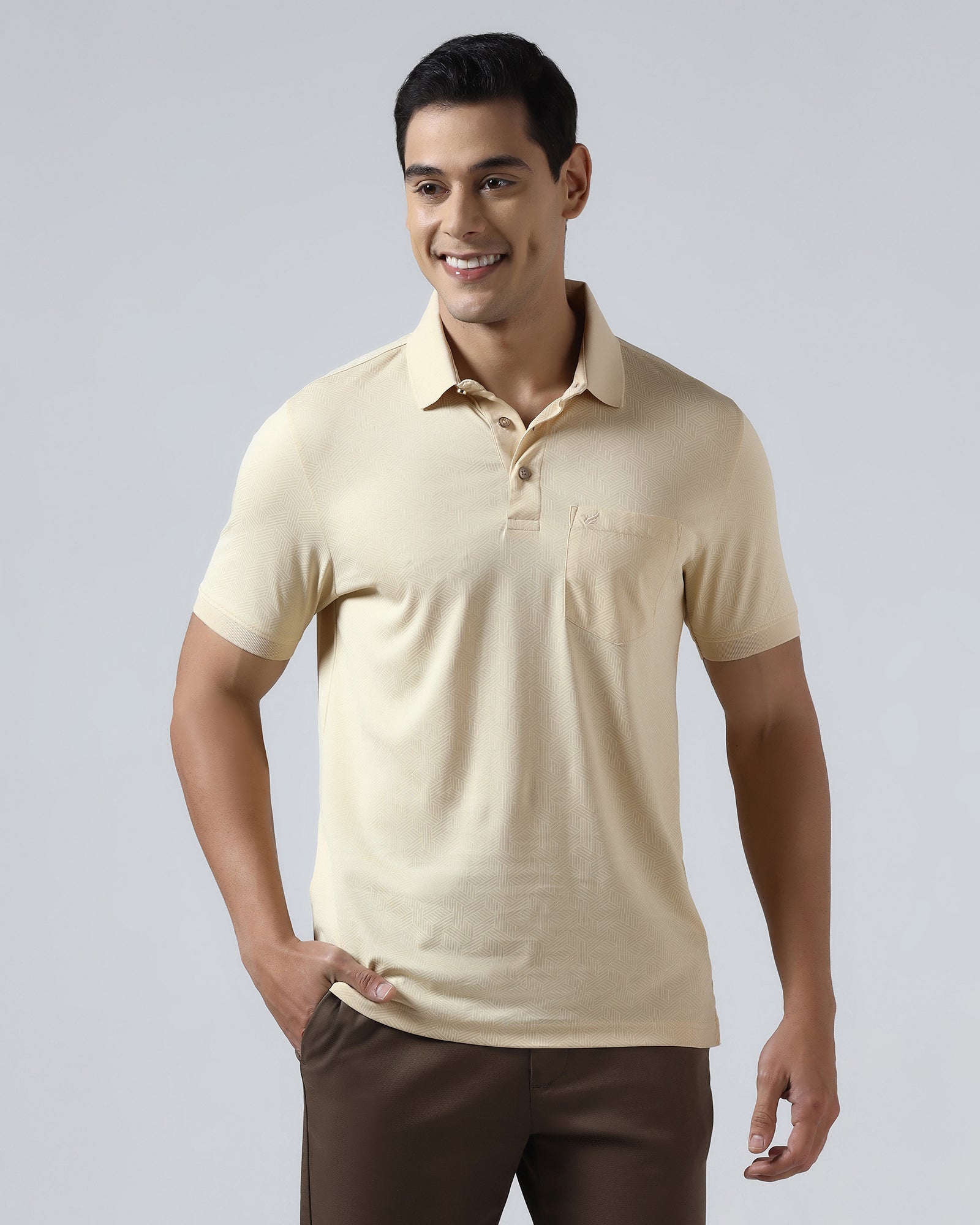 Beige Cream Printed Polo - Sign