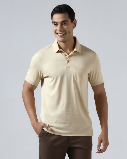 Beige Cream Printed Polo - Sign