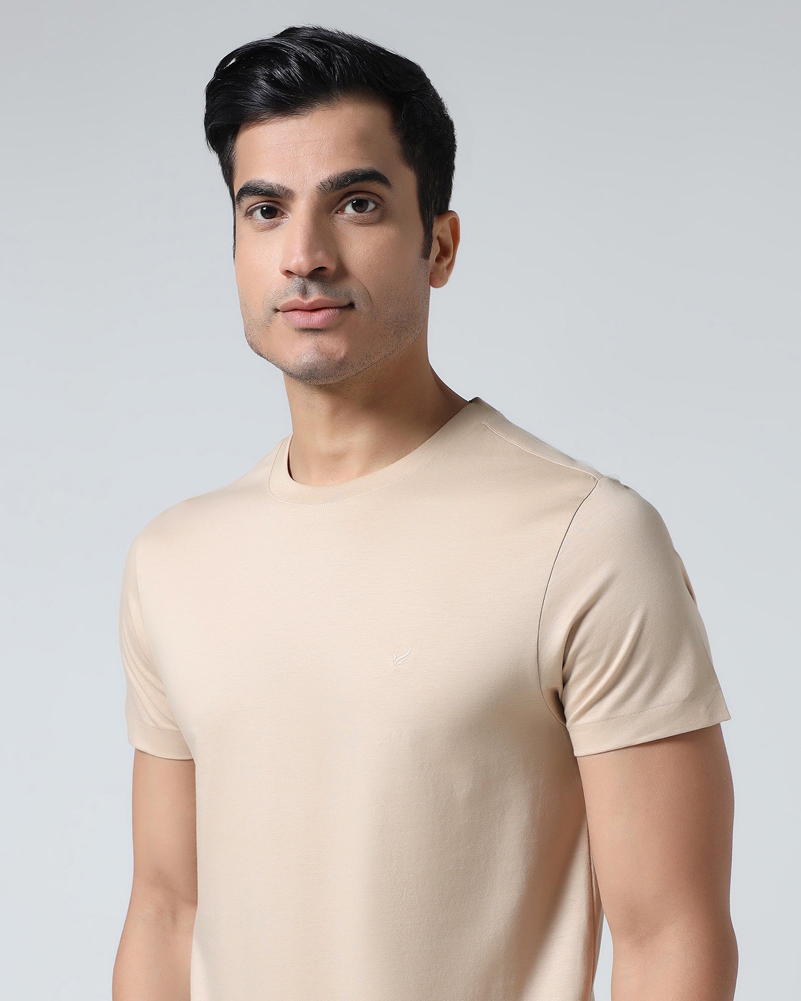 Beige Crew Neck Solid T-Shirt - Peralta