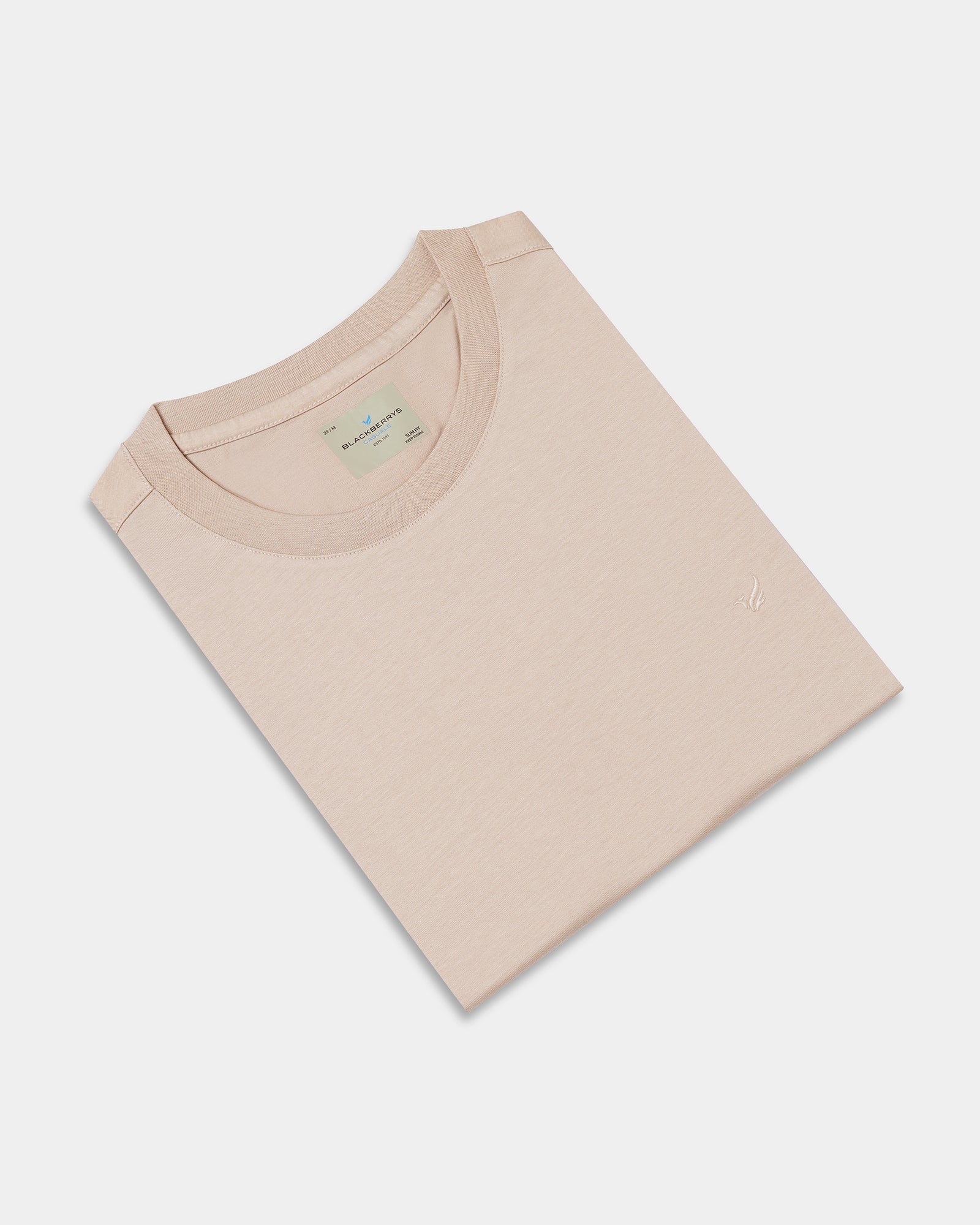 Beige Crew Neck Solid T-Shirt - Peralta