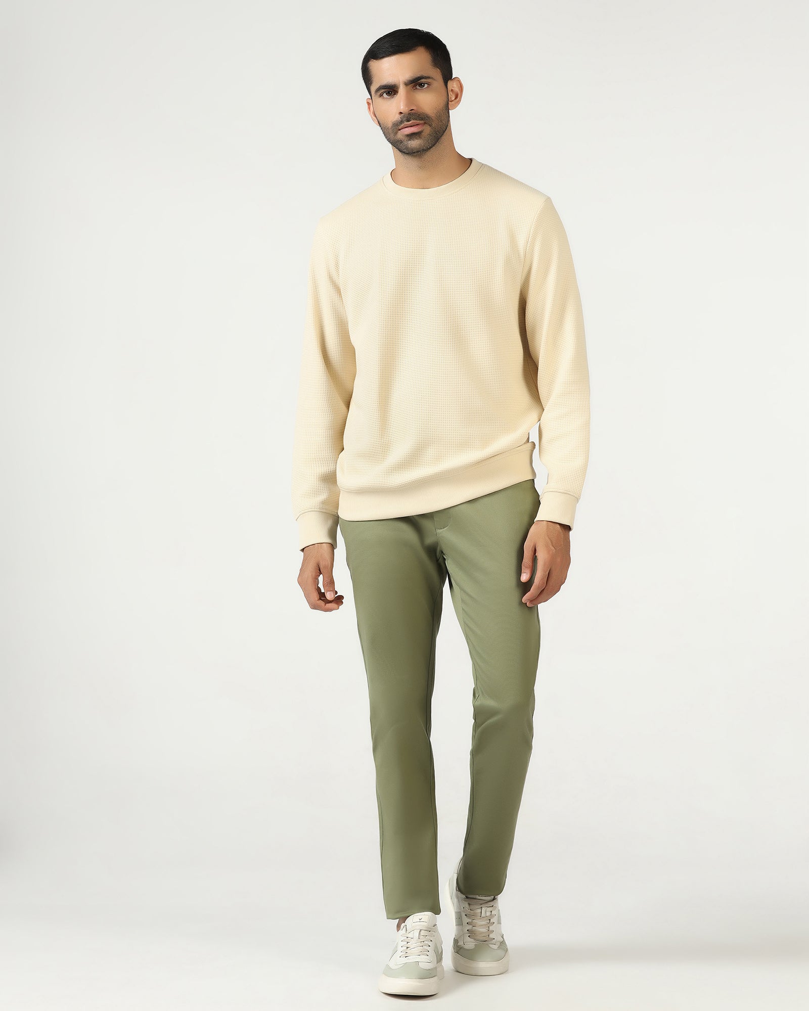 Beige Crew Neck Textured Sweatshirt - Pan
