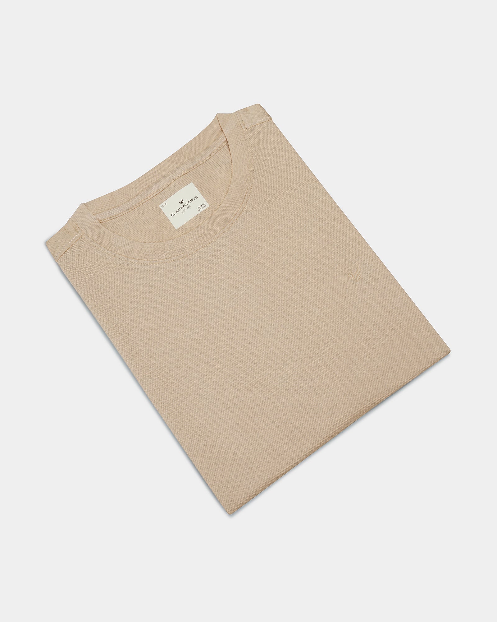 Beige Crew Neck Textured T-Shirt - Yamazaki