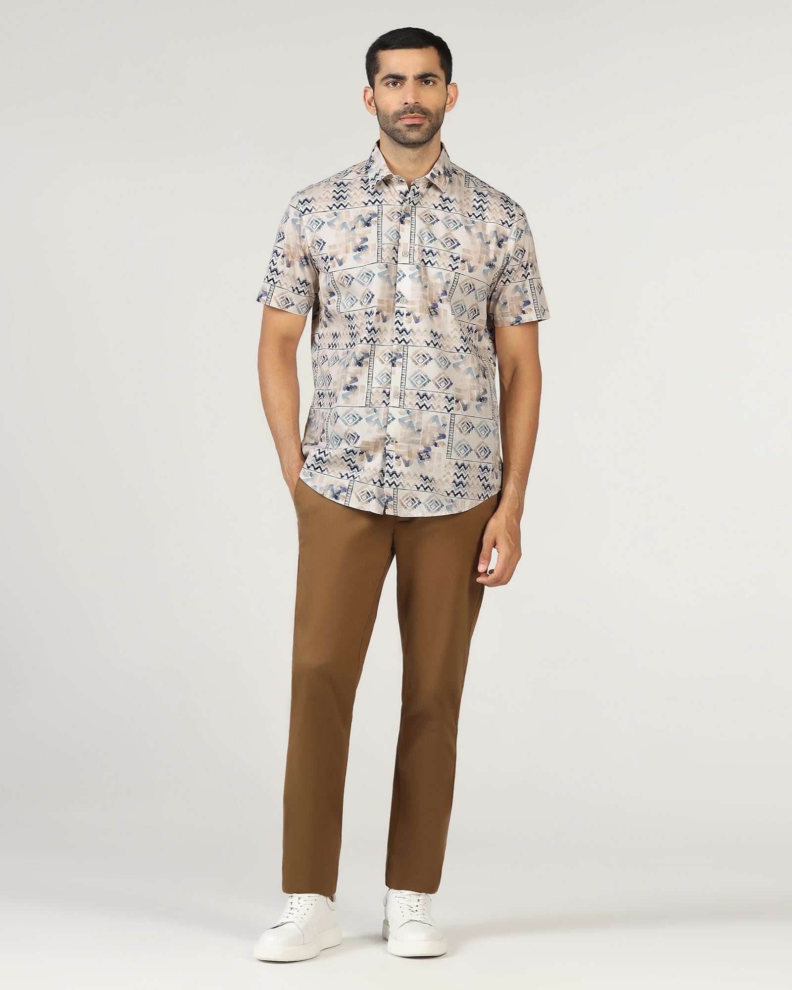 Beige Half Sleeve Printed Shirt - Ryne
