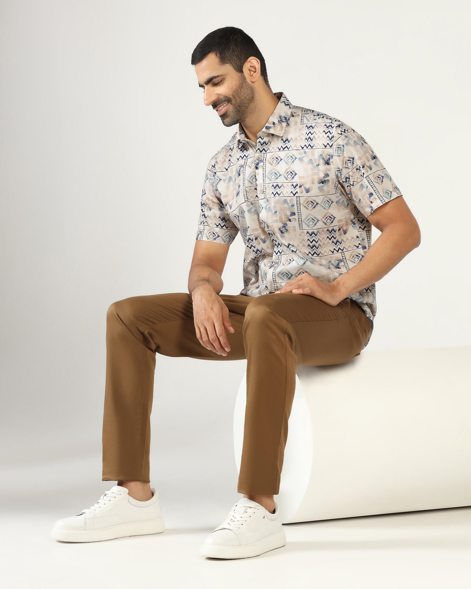 Beige Half Sleeve Printed Shirt - Ryne
