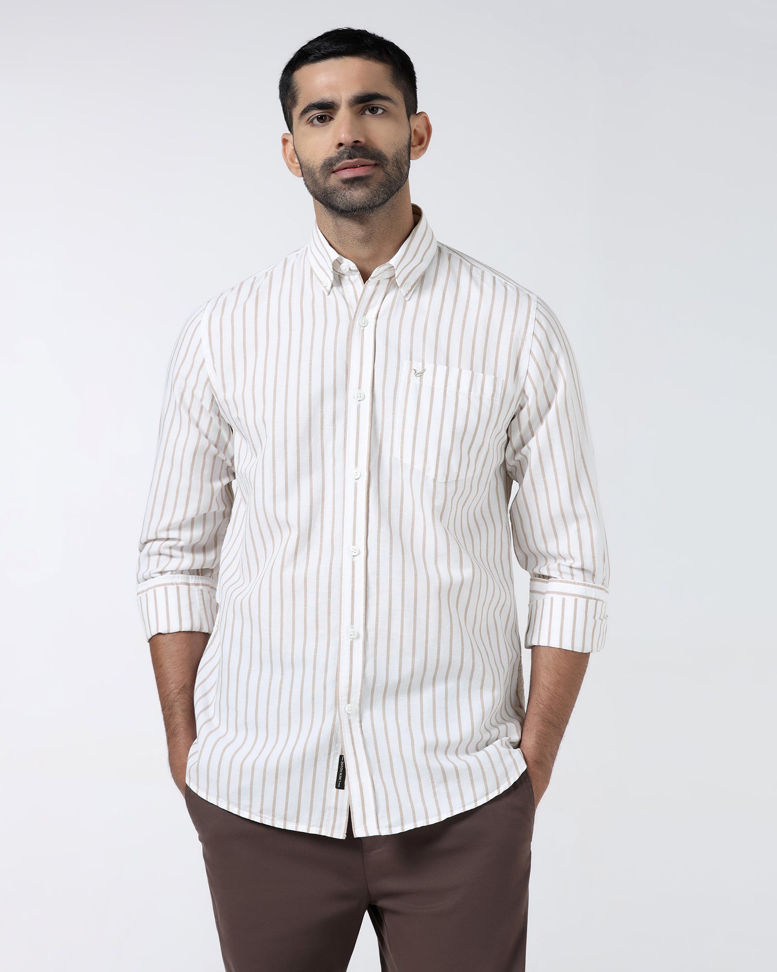 Buy Beige Linen Stripe Shirt - Marzel Online