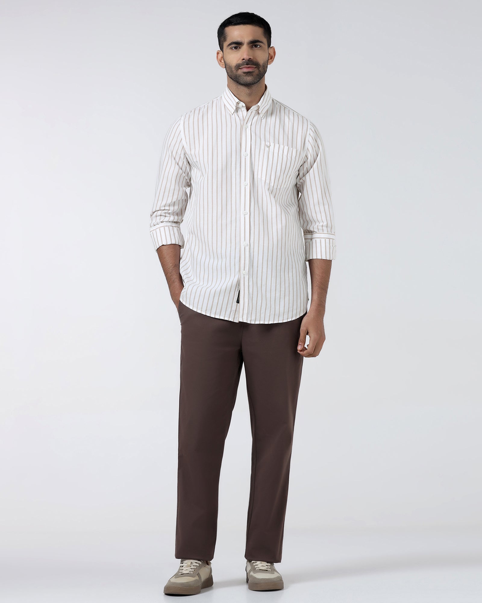Beige Linen Stripe Shirt - Marzel