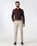 Beige Luxe Check Trouser - Portwine