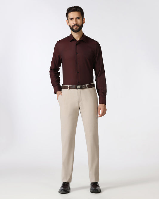 Beige Luxe Check Trouser - Portwine
