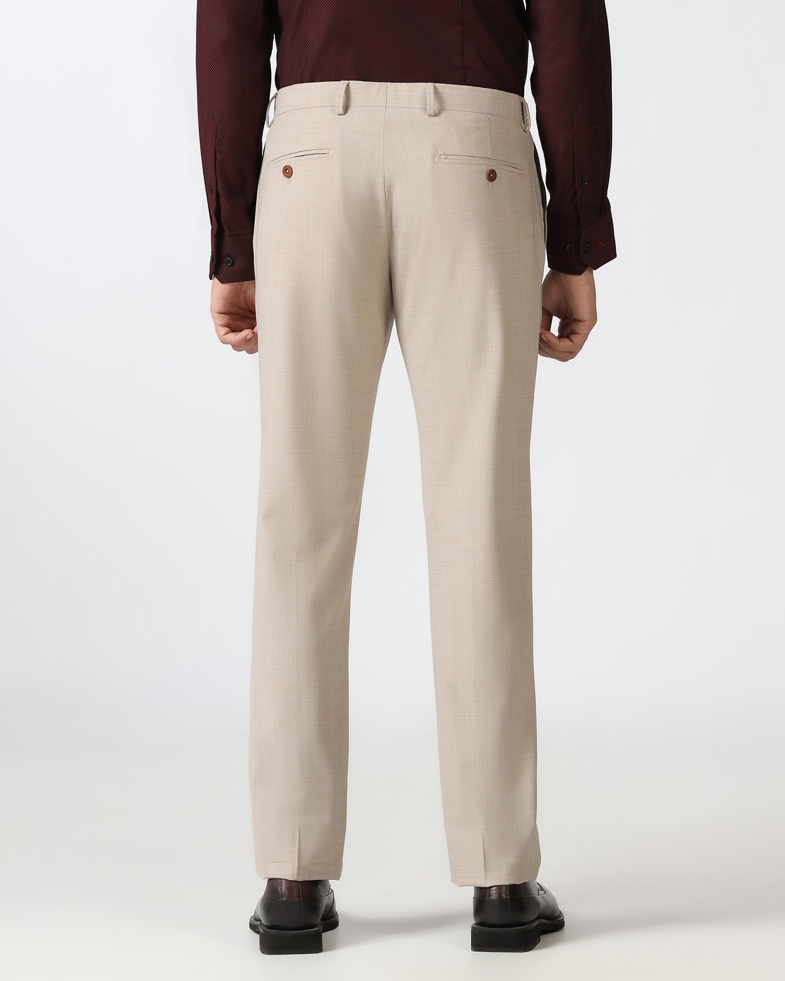 Beige Luxe Check Trouser - Portwine