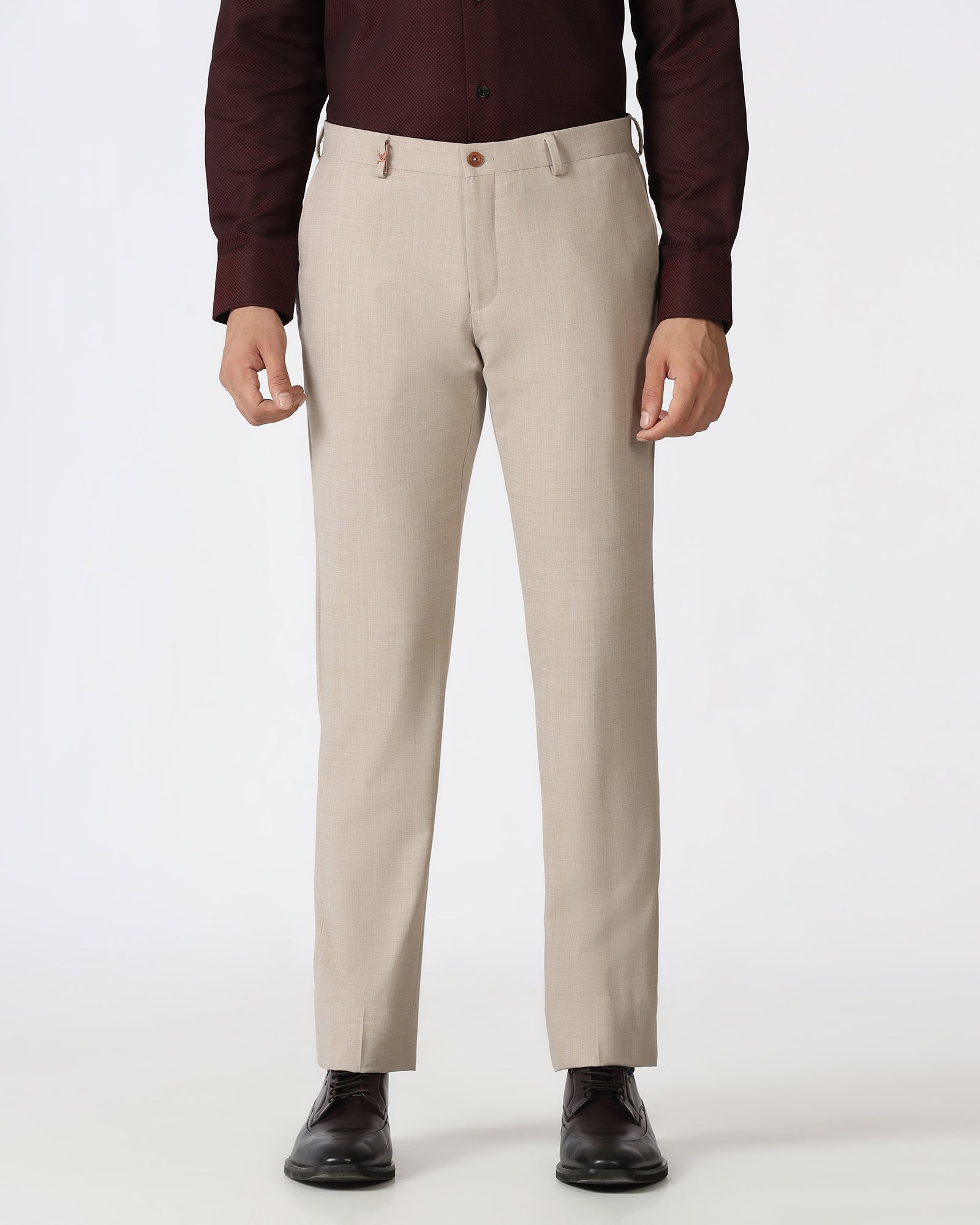Beige Luxe Check Trouser - Portwine