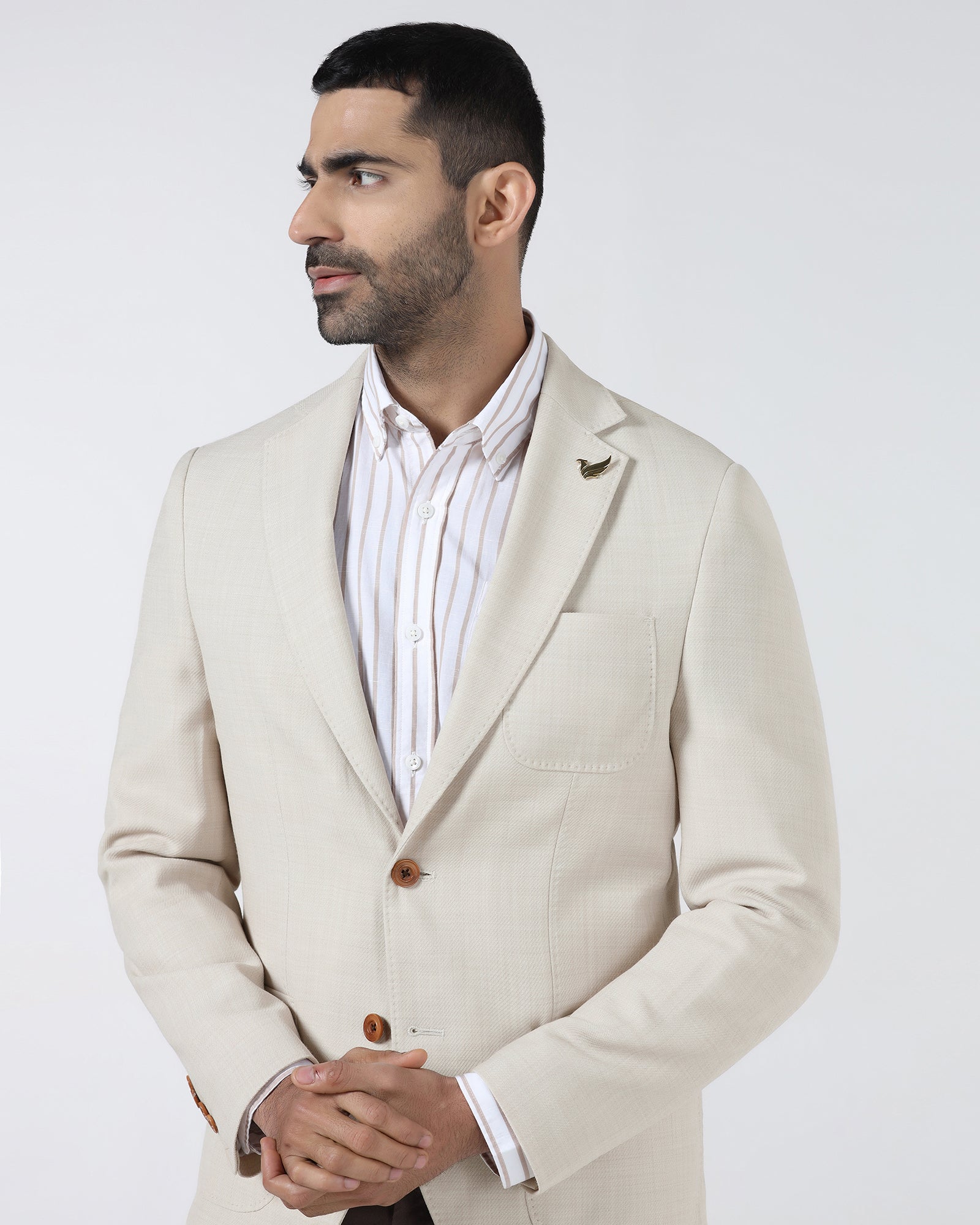 Beige Luxe Solid Blazer - Randal