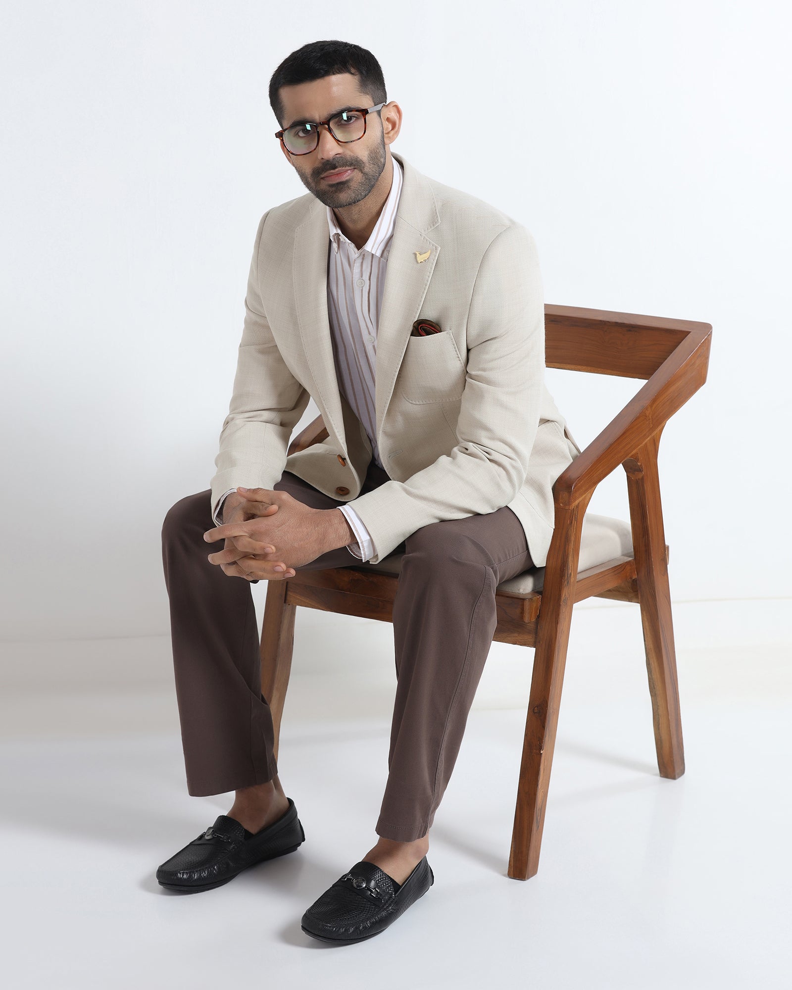 Beige Luxe Solid Blazer - Randal