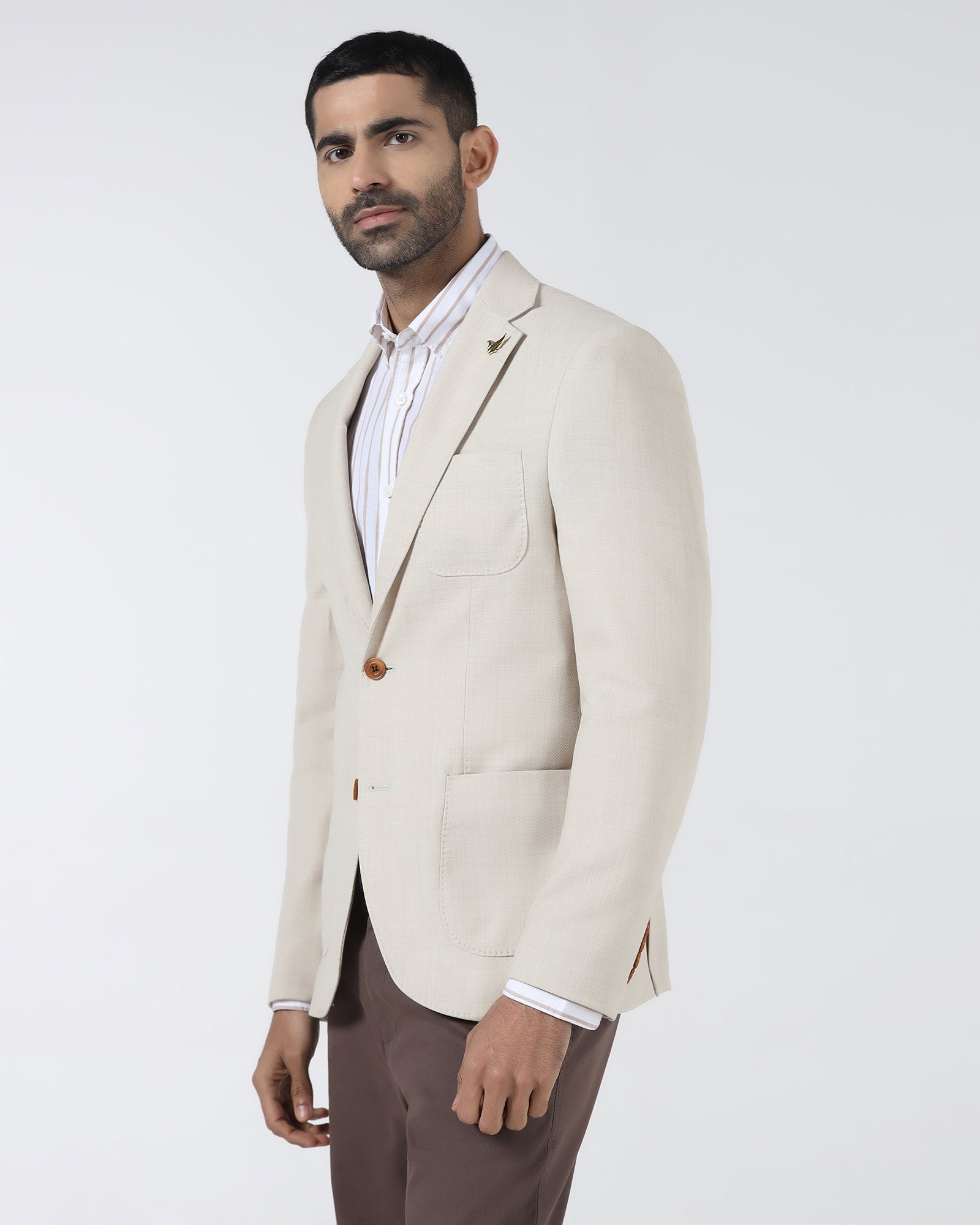 Beige Luxe Solid Blazer - Randal