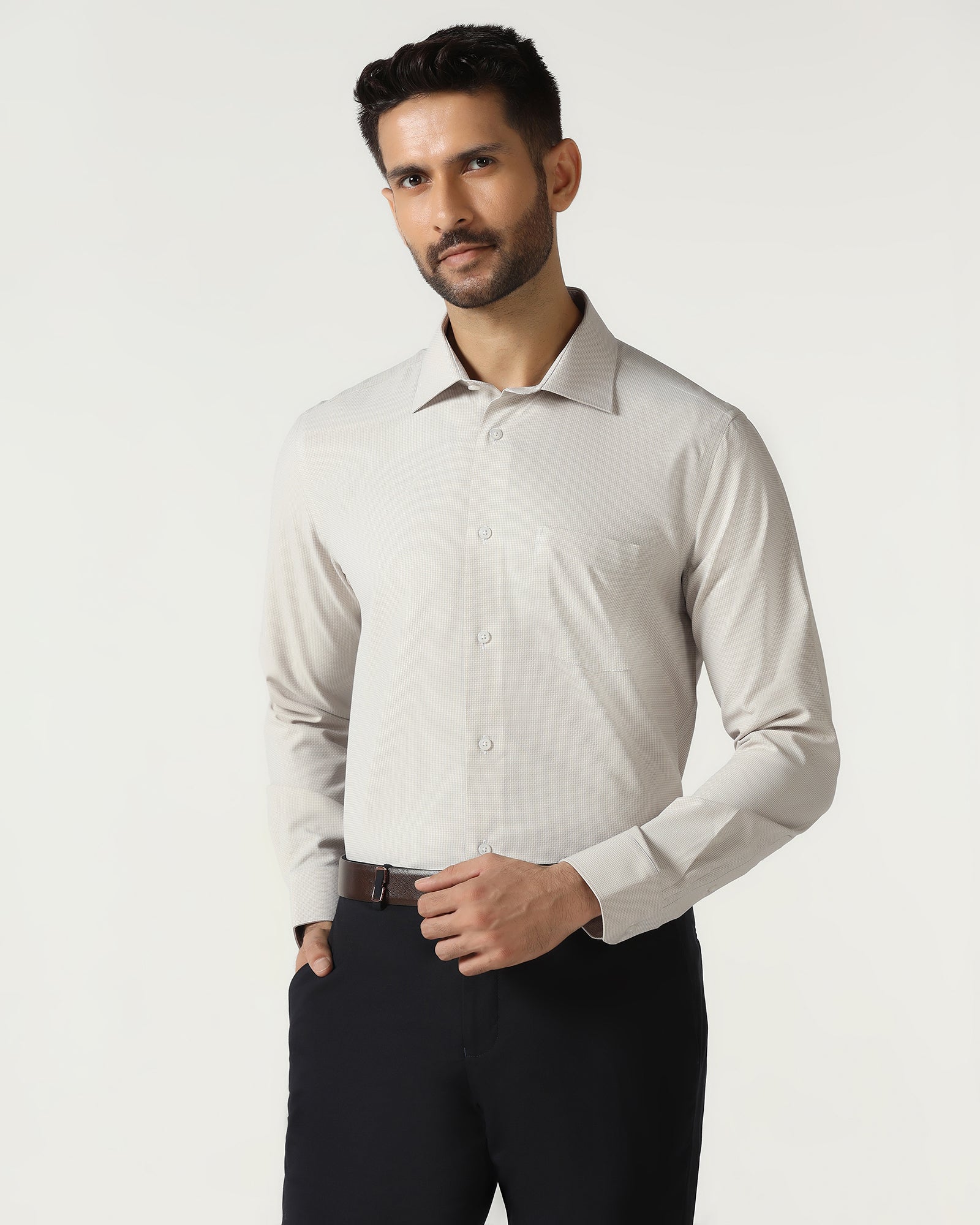Beige Non Iron Textured Shirt - Russel