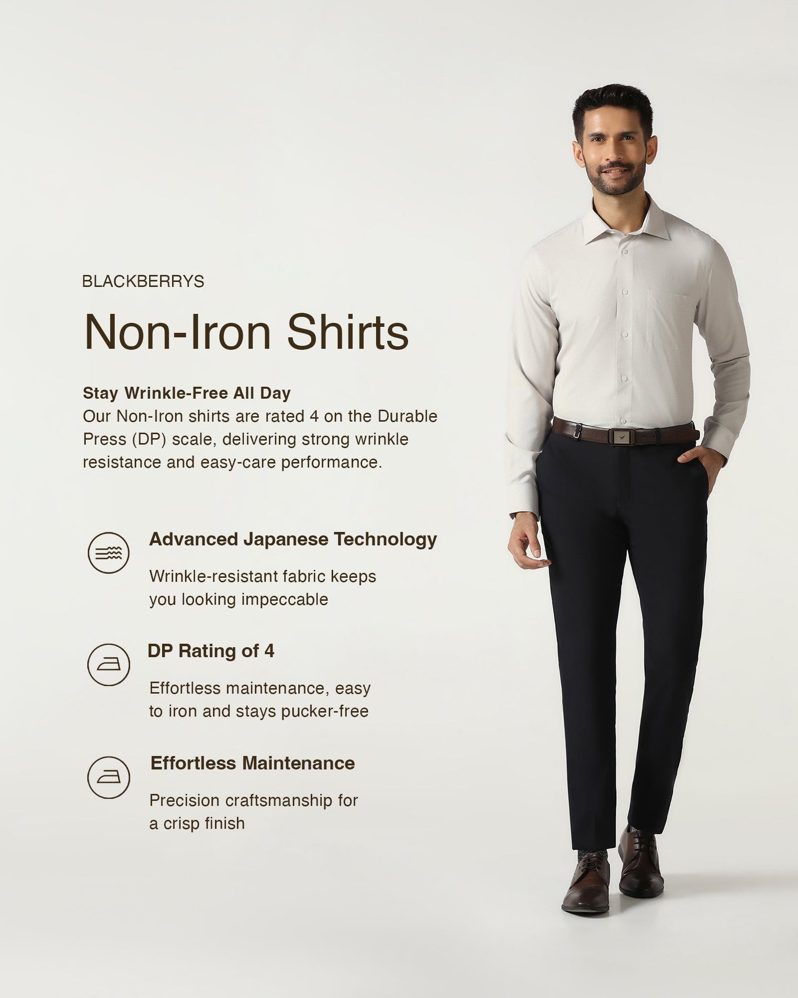 Beige Non Iron Textured Shirt - Russel