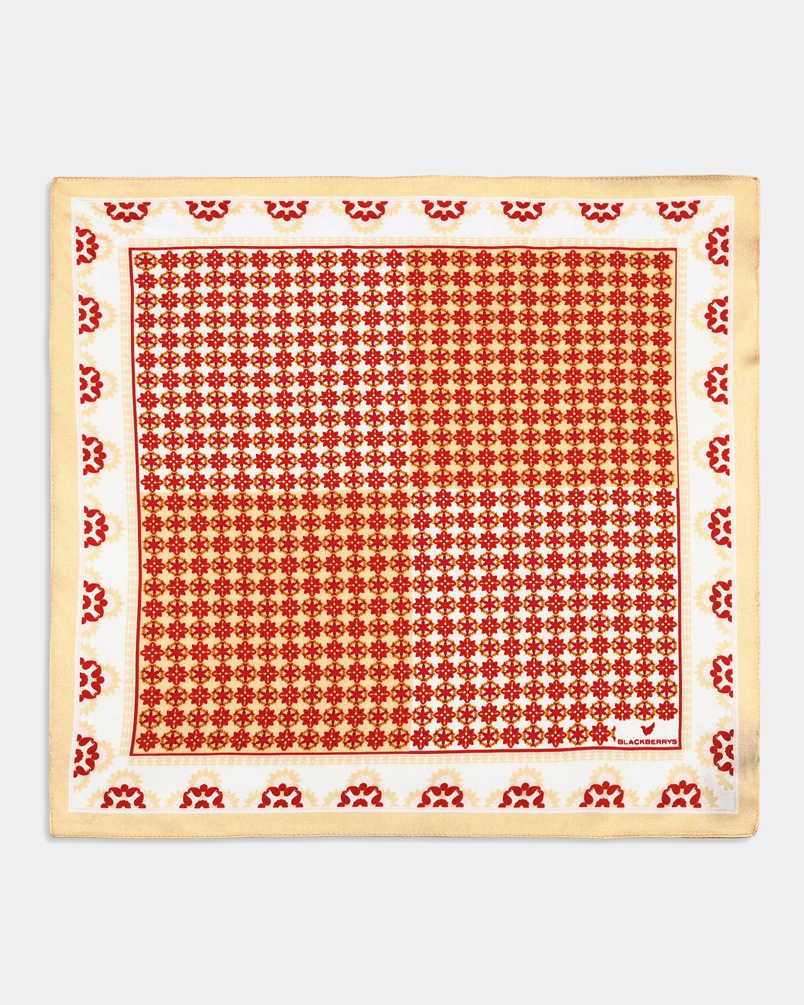 Beige Printed 100% Silk Pocket Square - 9Arena
