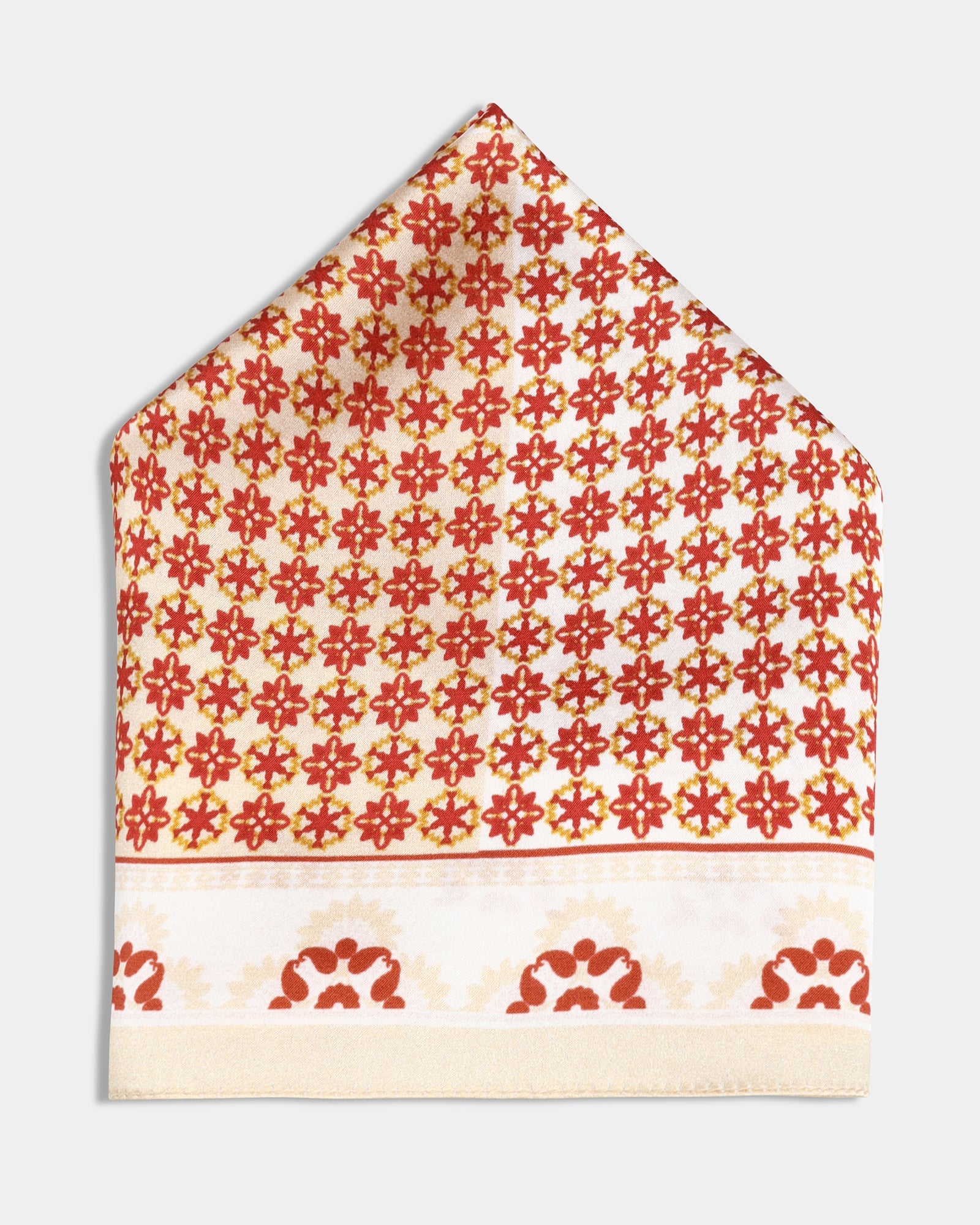 Beige Printed 100% Silk Pocket Square - 9Arena