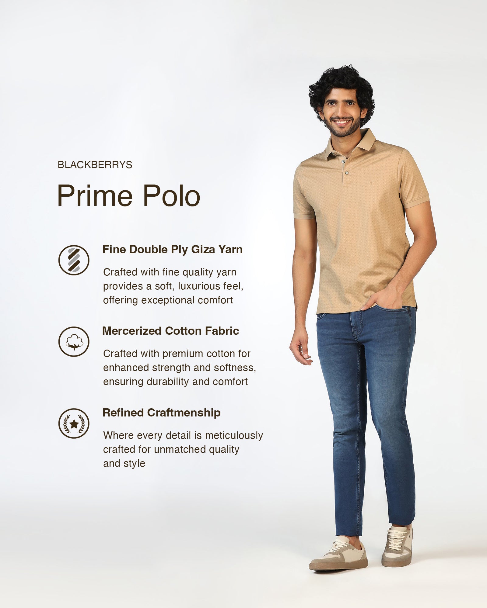 Beige Abstract Print Polo - Deco