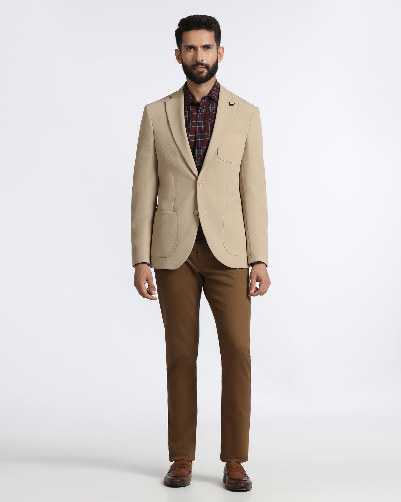 Beige Solid Blazer - Modelo