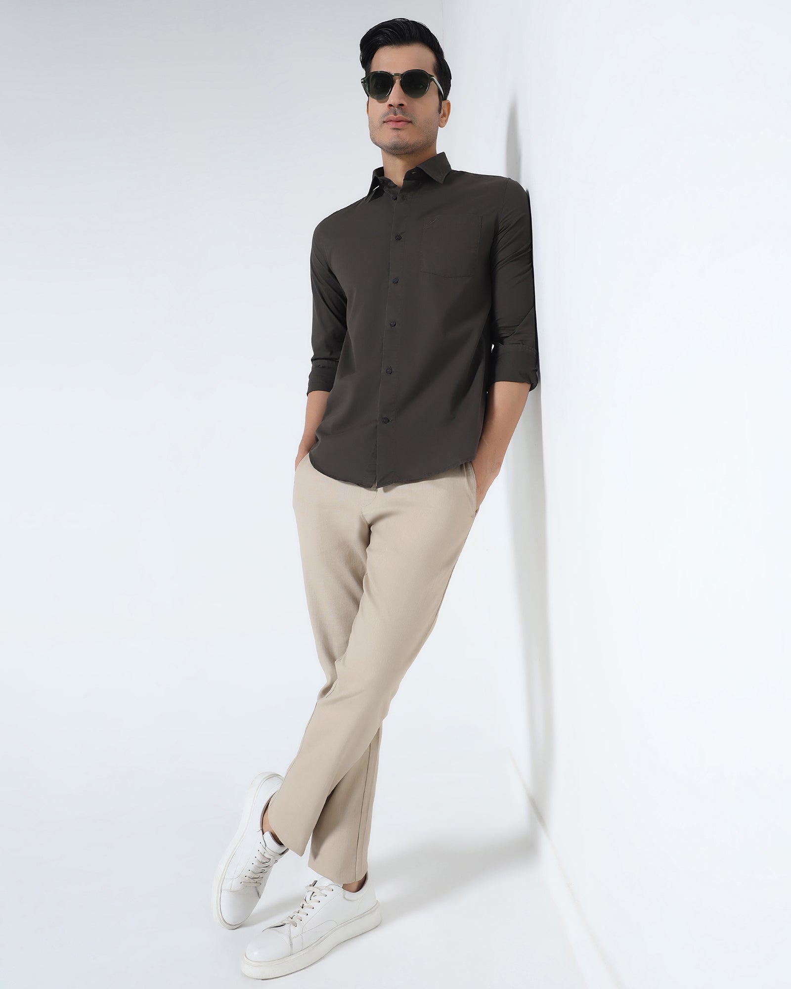 Beige Solid Khakis - Marley