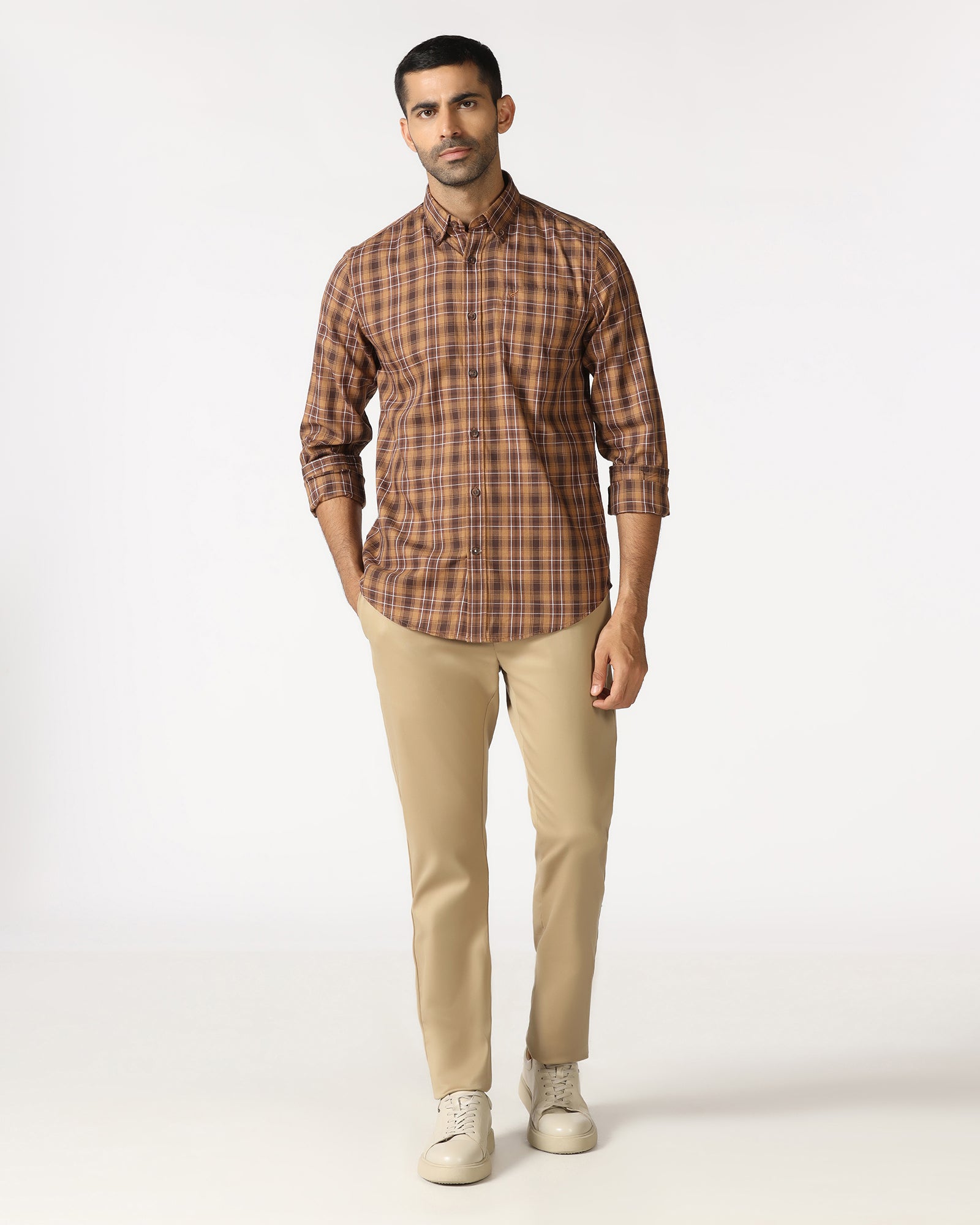 Beige Solid Khakis - Thale