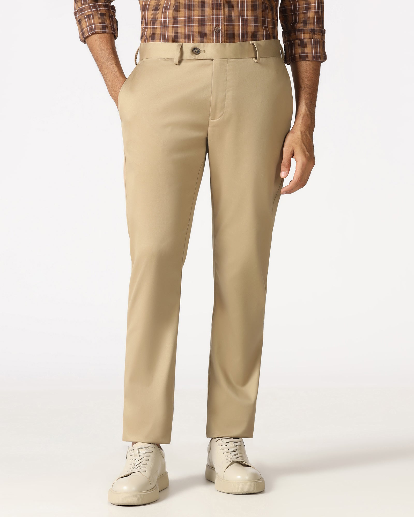 Beige Solid Khakis - Thale
