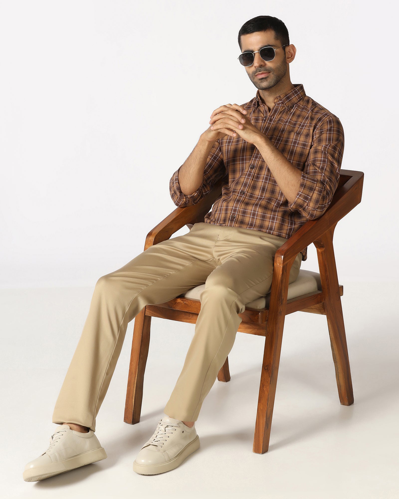 Beige Solid Khakis - Thale