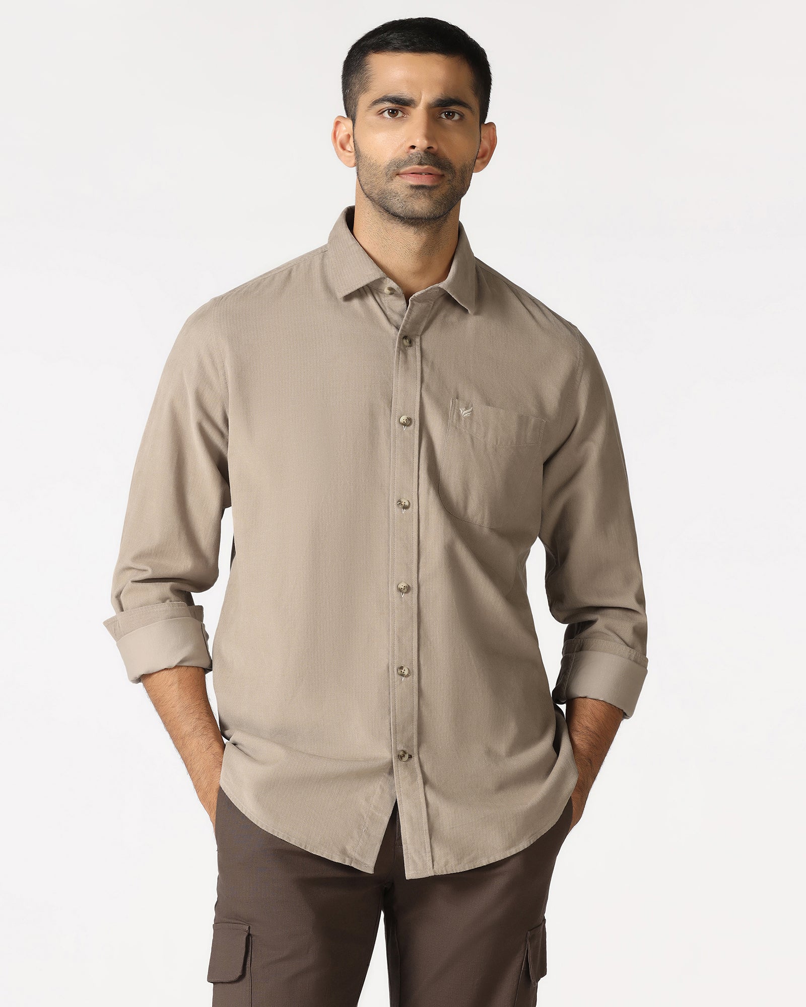 Beige Solid Shirt - Tevez