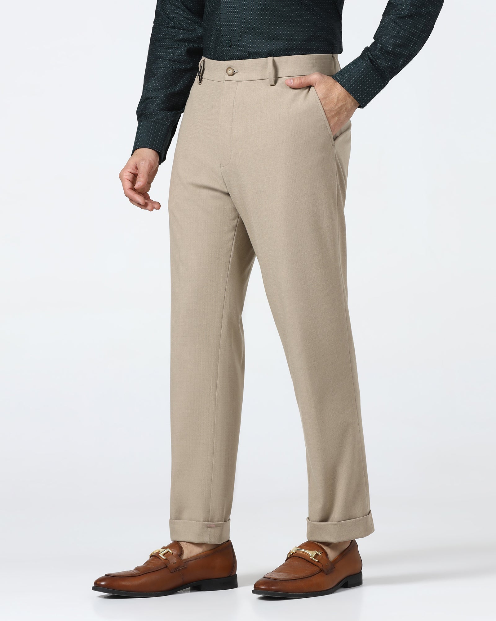 Beige Solid Trouser - Henry
