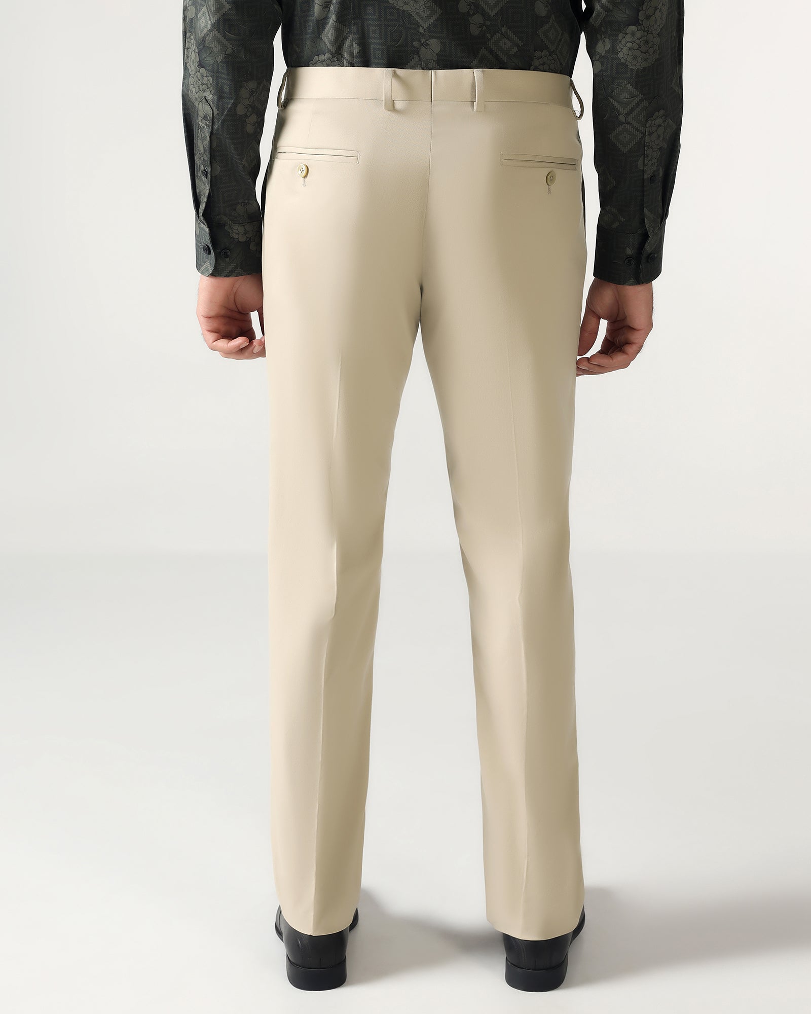 Beige Solid Trouser - Roku
