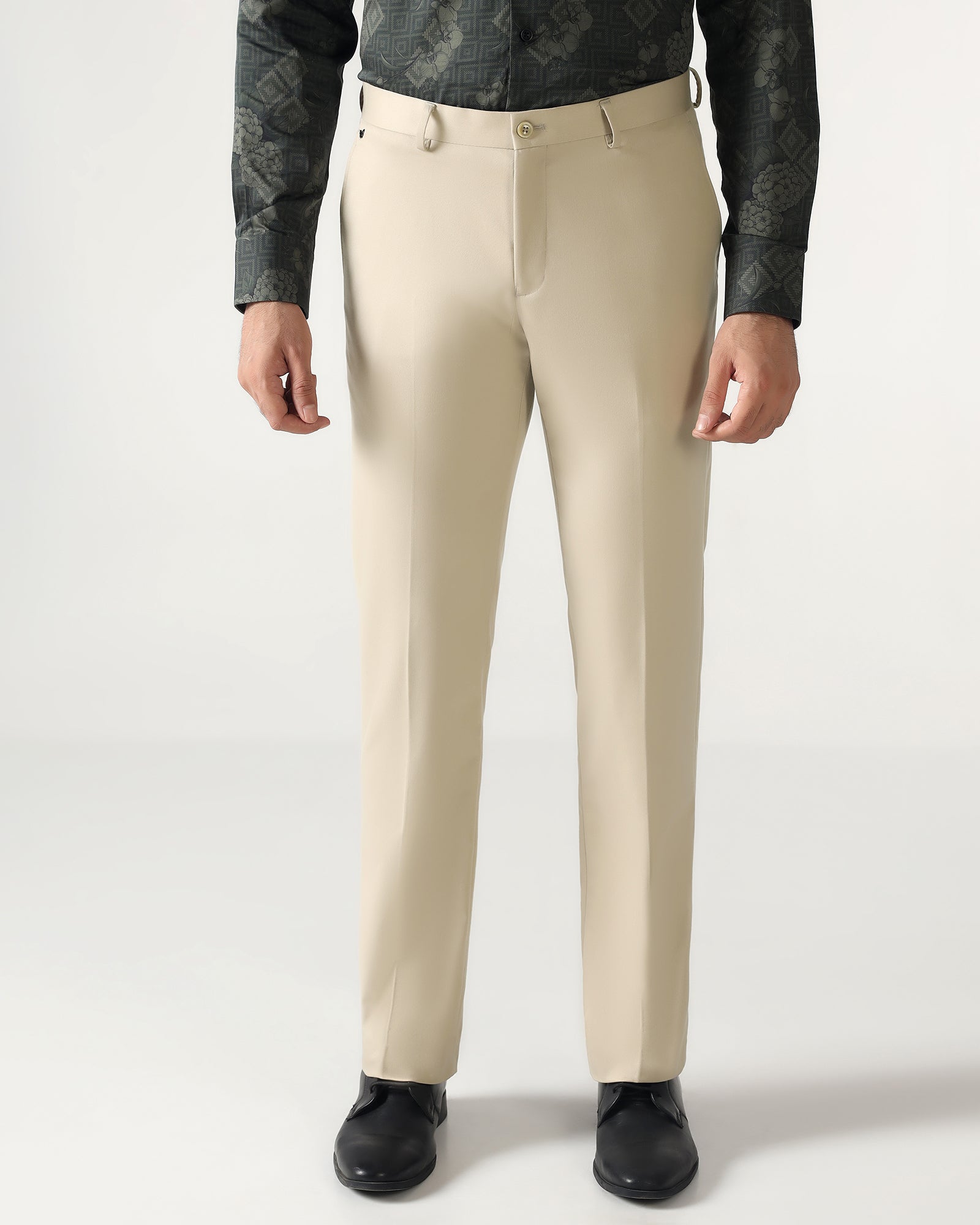 Beige Solid Trouser - Roku
