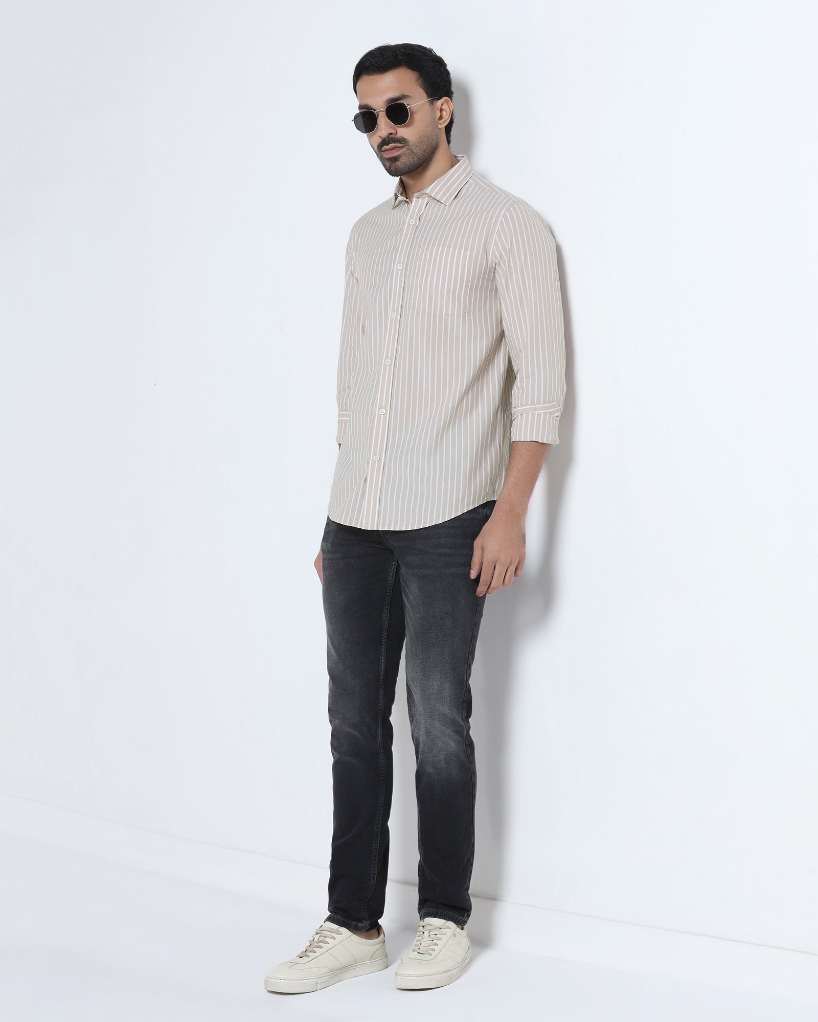 Beige Stripe Shirt - Hamber