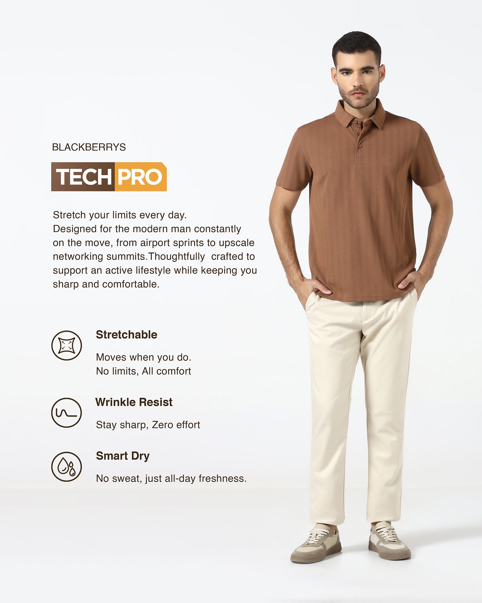 Beige TechPro Solid Khakis - Cycad