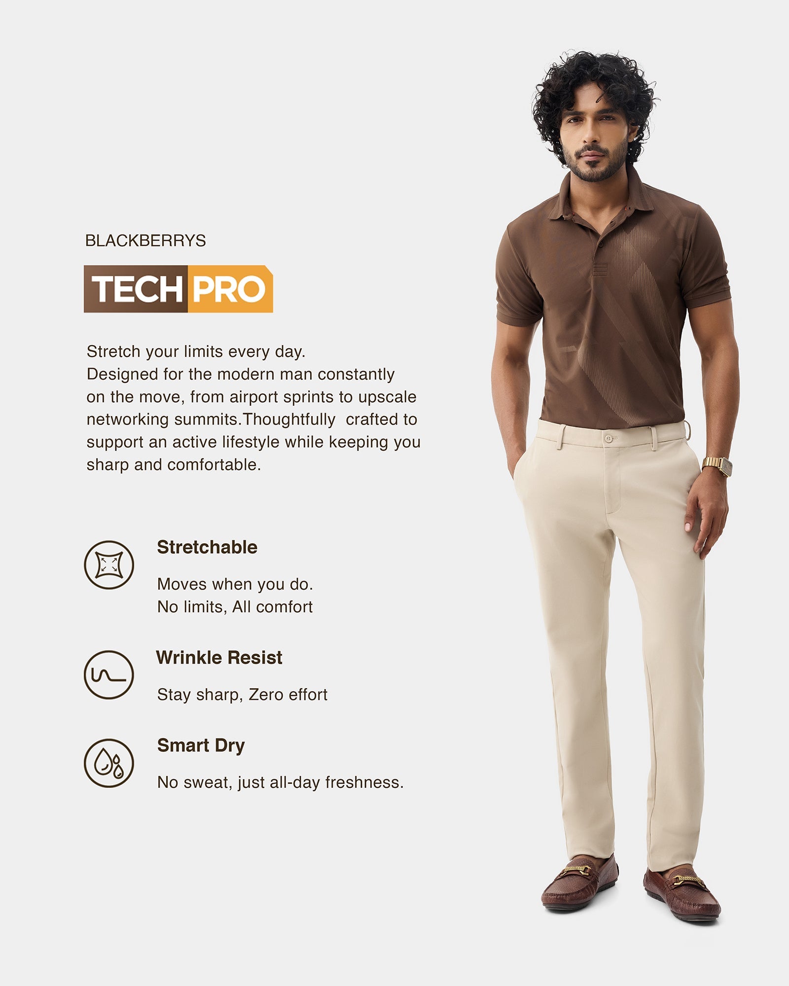 Beige TechPro Solid Khakis - Ziea