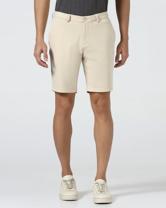 Beige TechPro Solid Shorts - Serry
