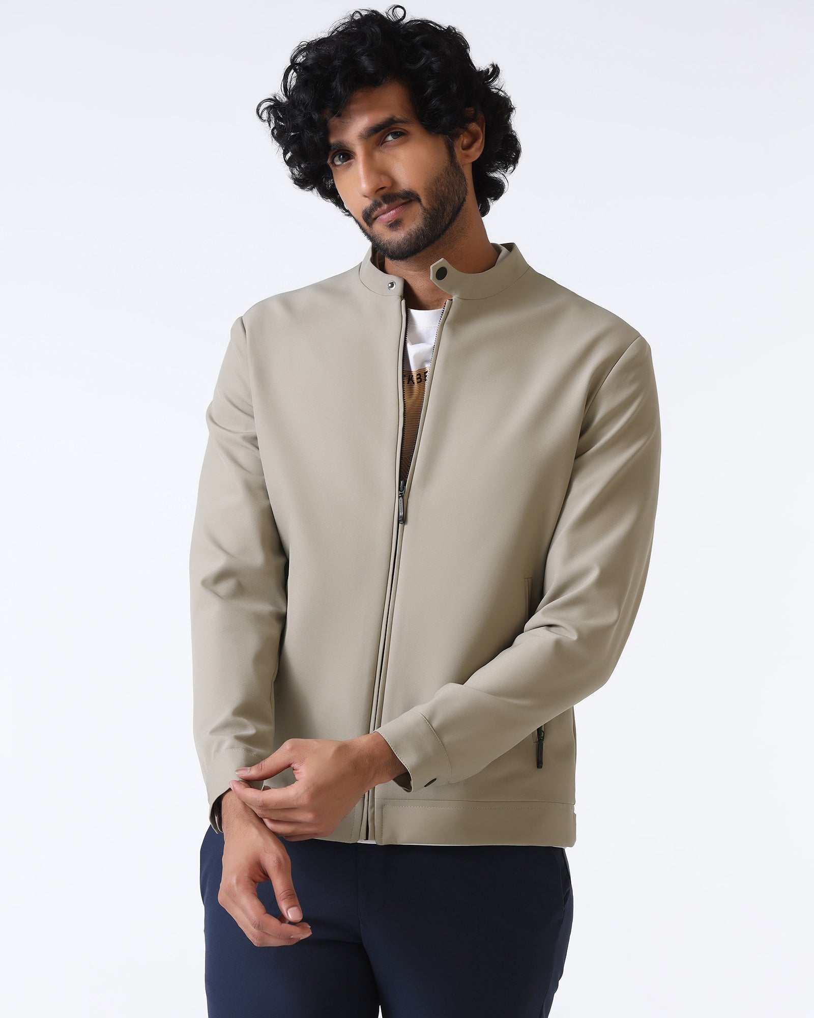 Beige TechPro Solid Zipper Jacket - Samsara