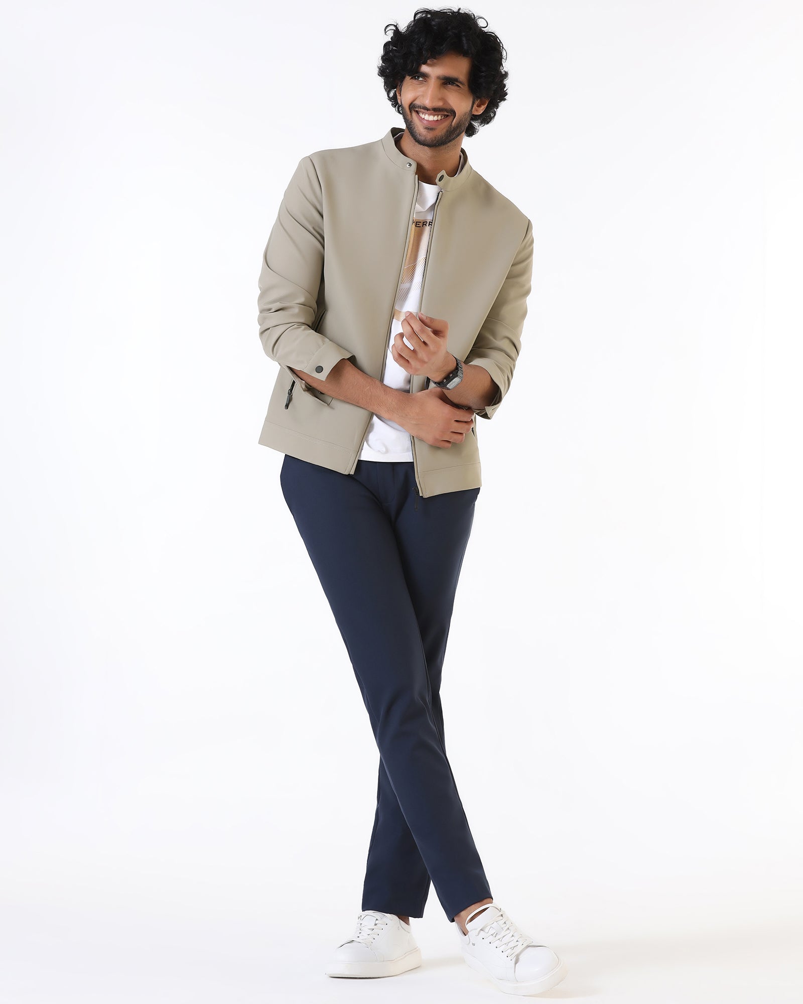 Beige TechPro Solid Zipper Jacket - Samsara