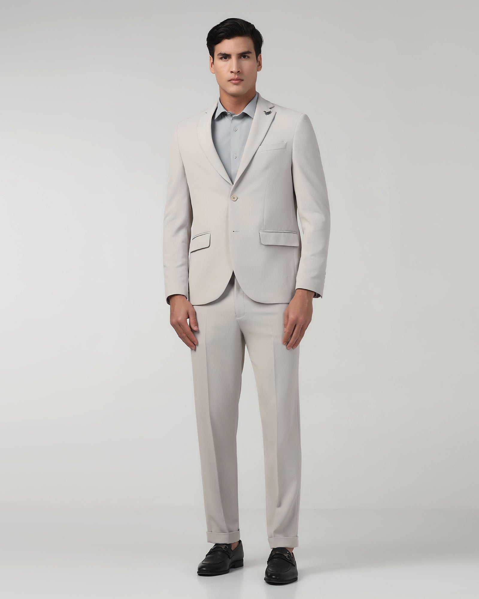 Beige TechPro Two Piece Stripe Suit - Telko