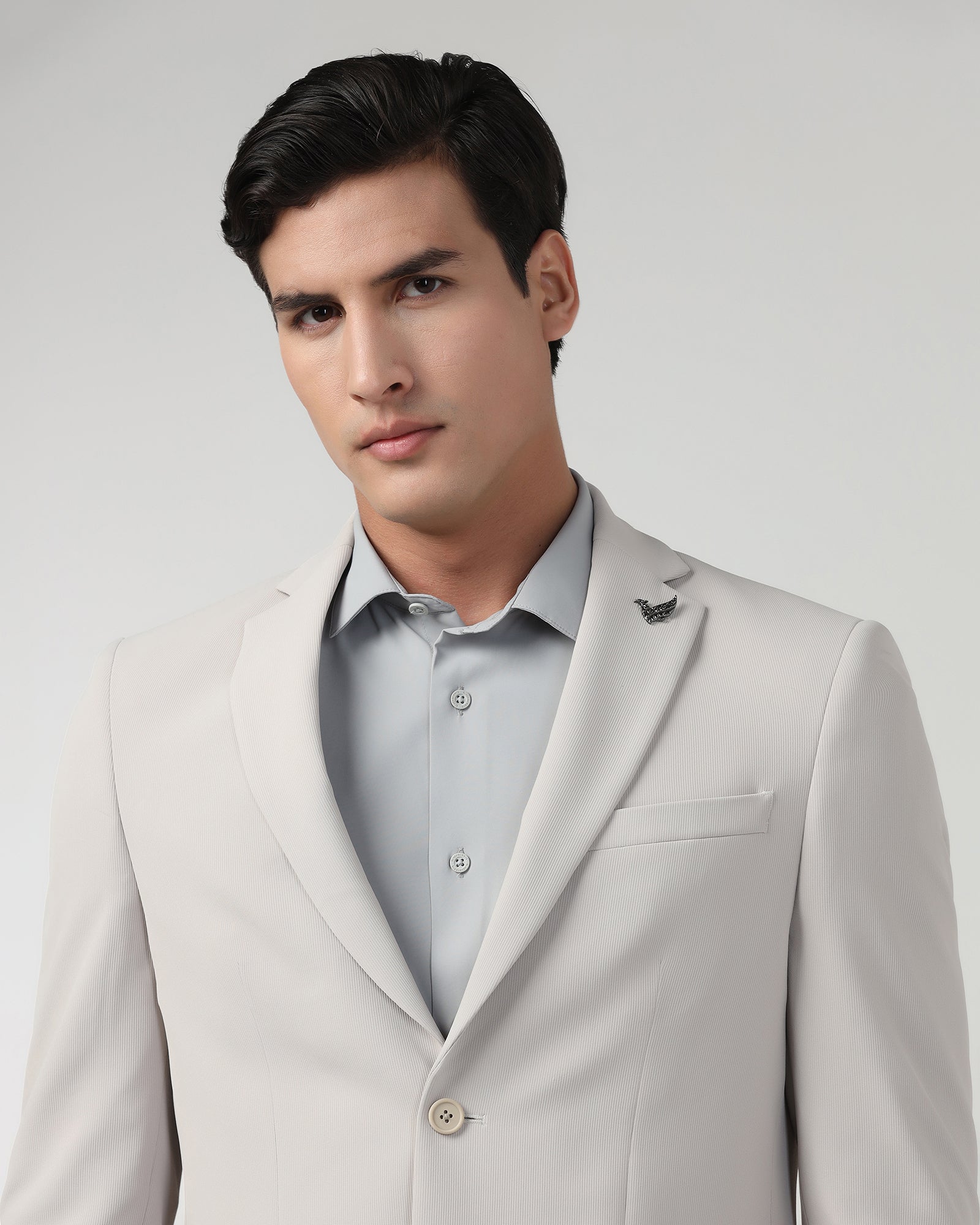 Beige TechPro Two Piece Stripe Suit - Telko