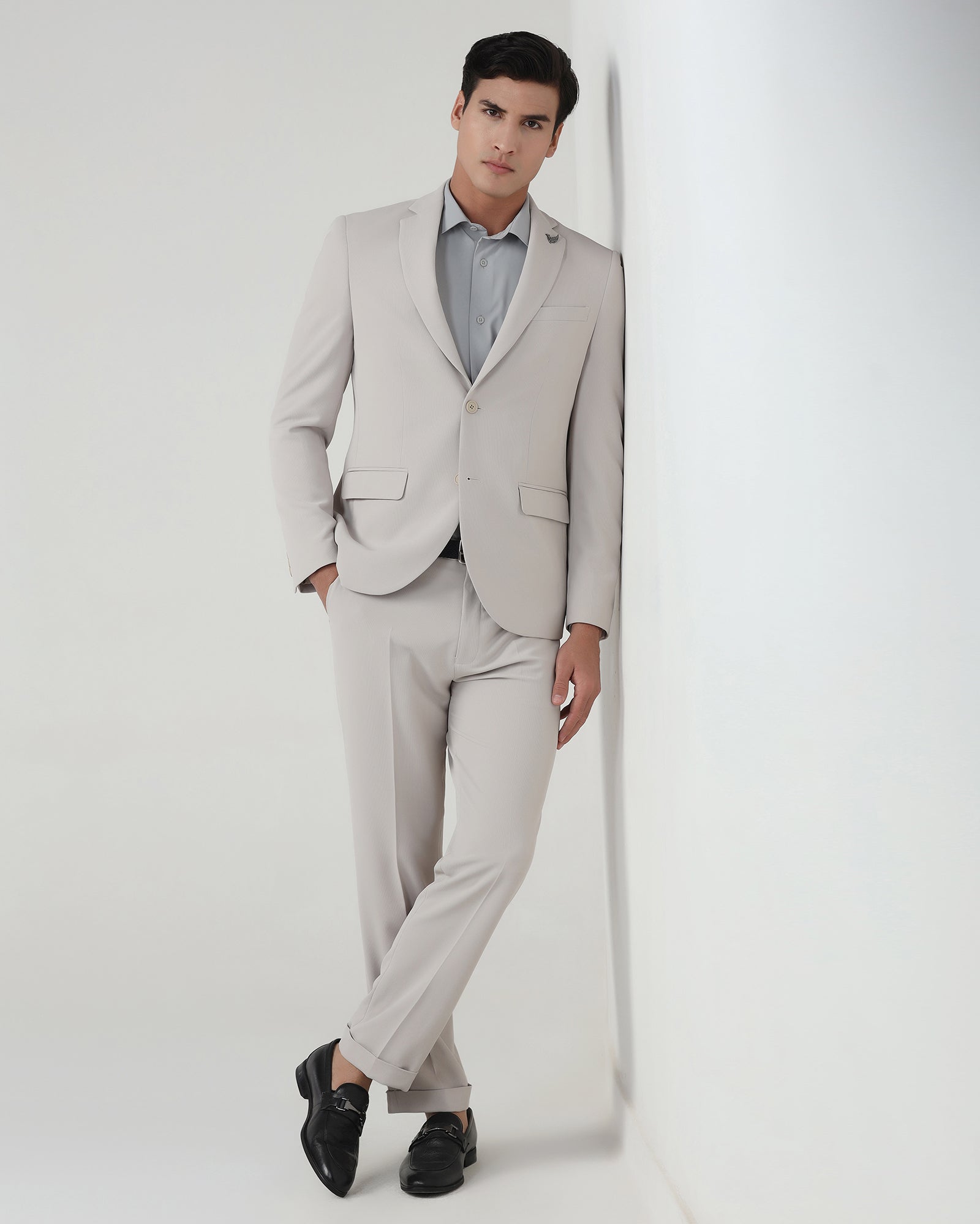 Beige TechPro Two Piece Stripe Suit - Telko