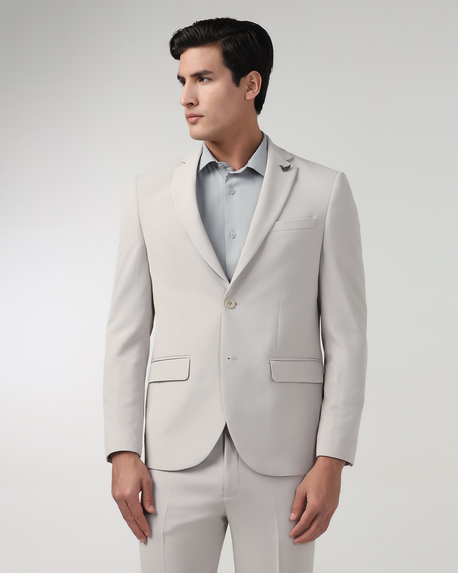 Beige TechPro Two Piece Stripe Suit - Telko