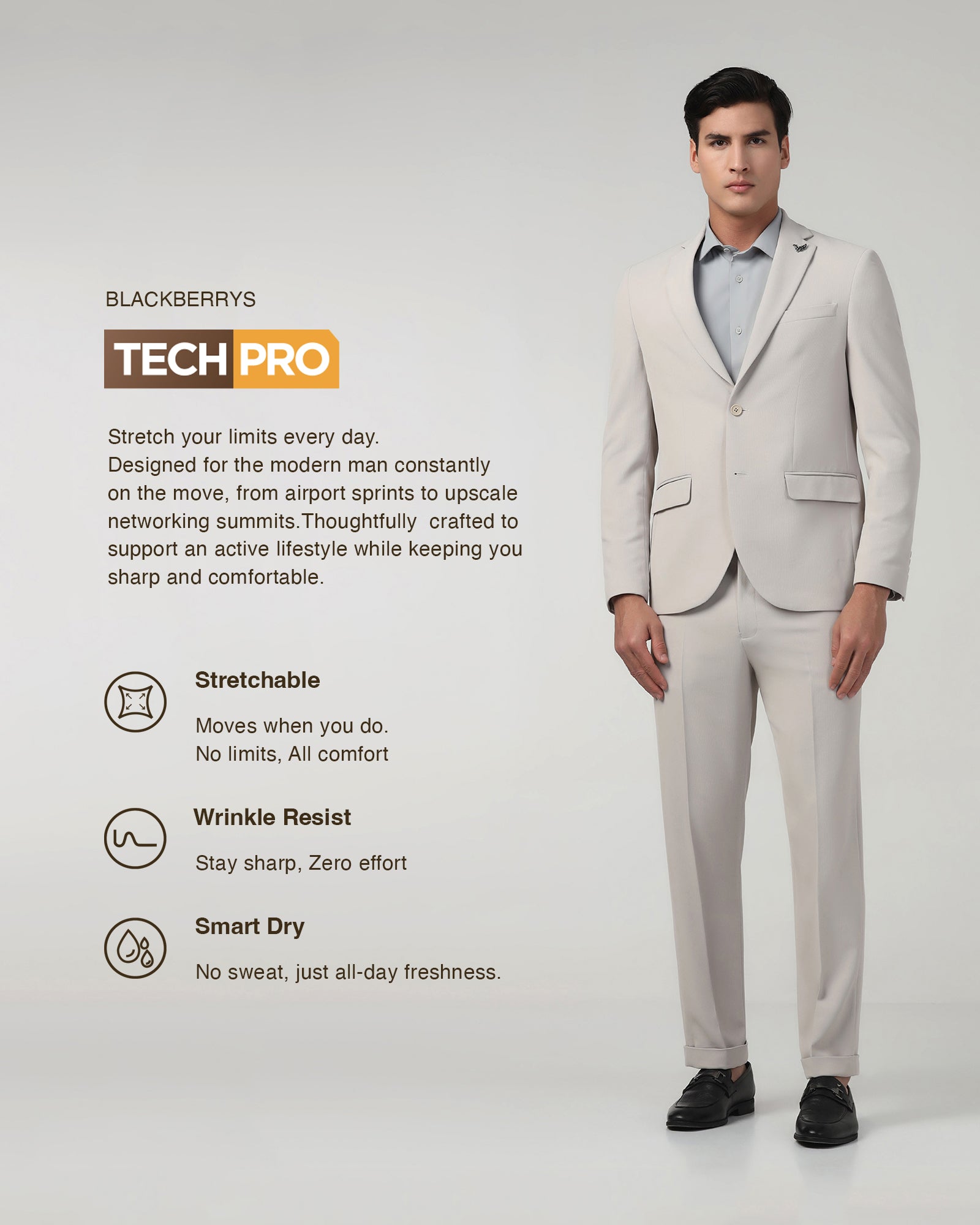 Beige TechPro Two Piece Stripe Suit - Telko
