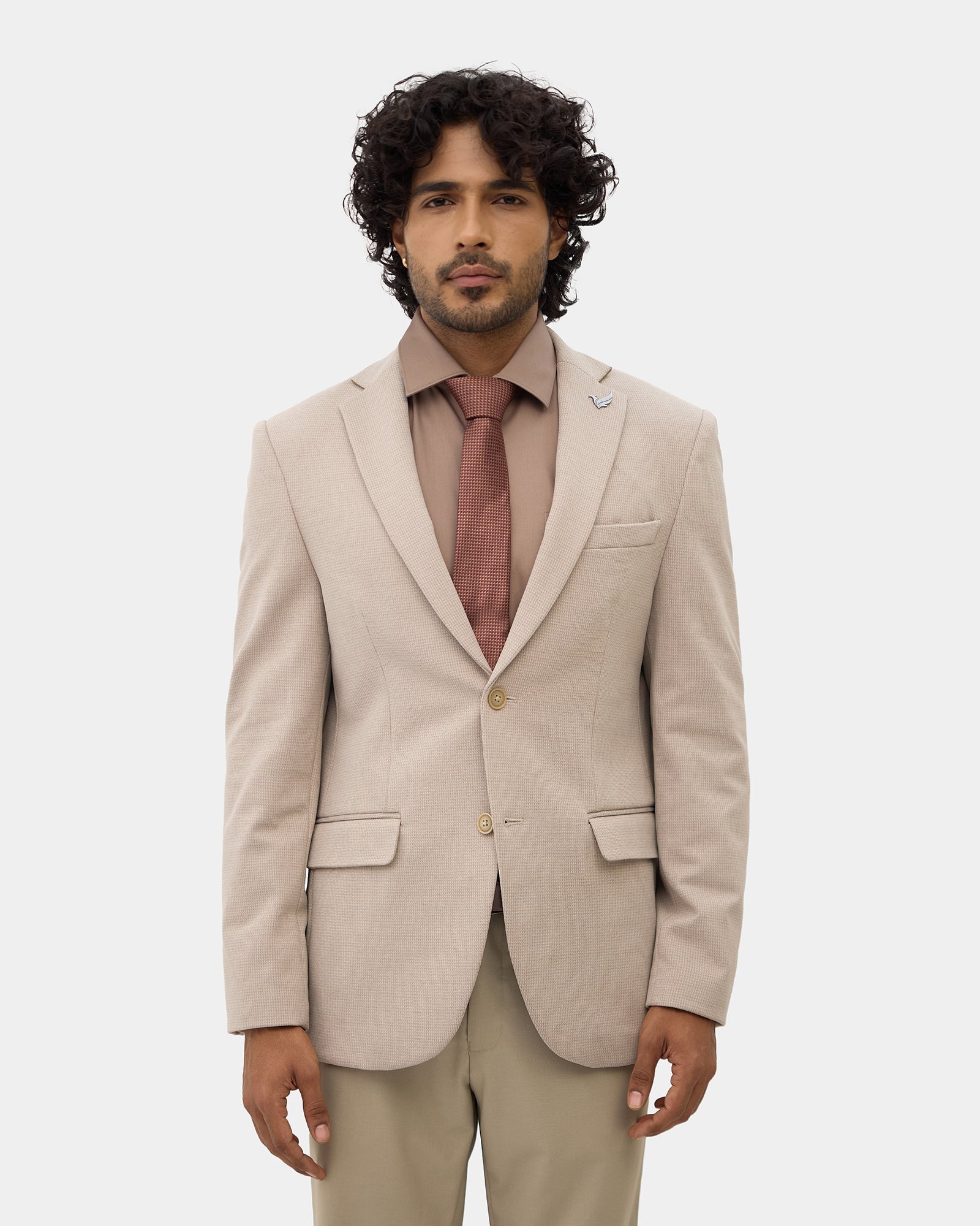 Beige Textured Blazer - Cayson